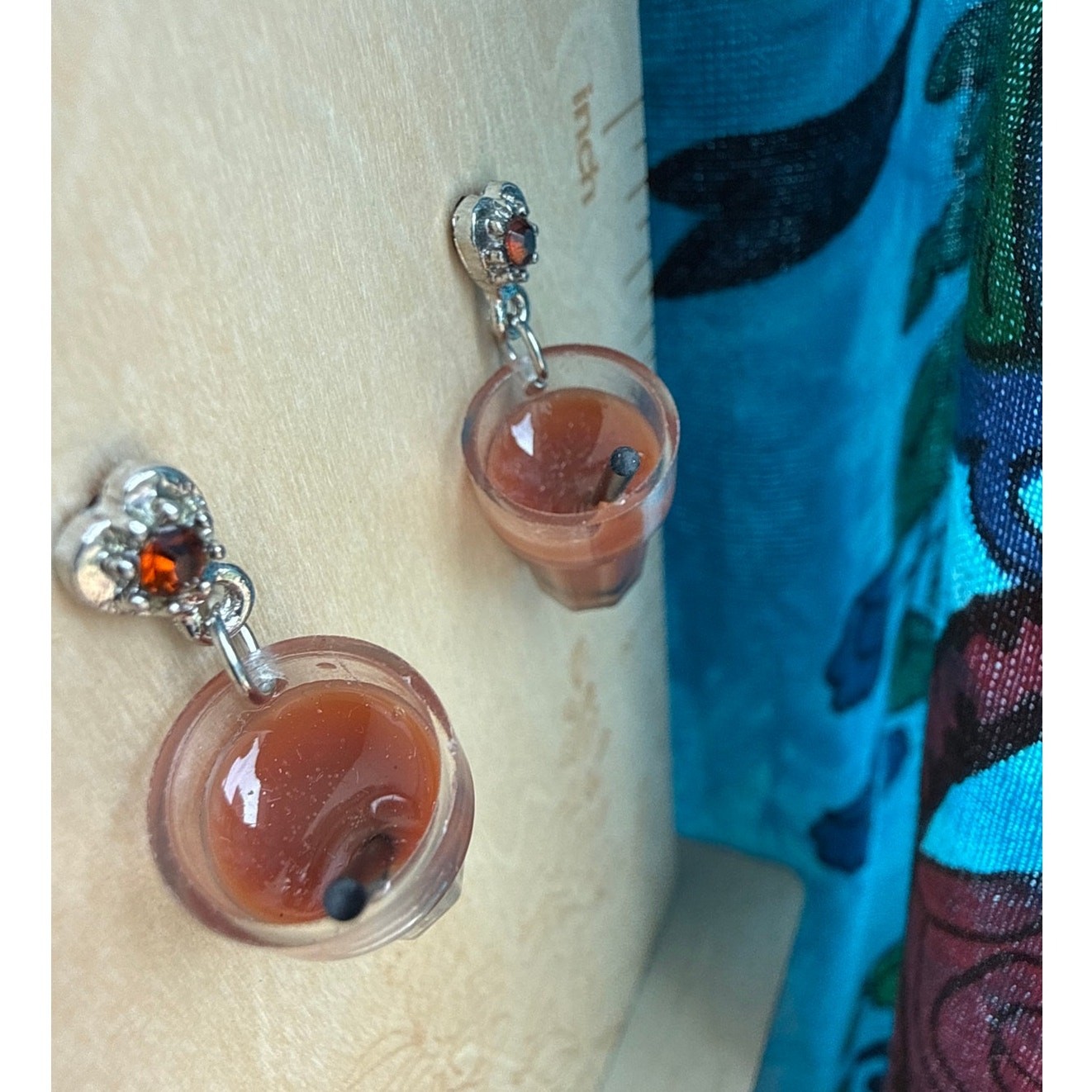 Boba Milk Tea Dangle Earrings Brown Sugar Bubble Tea Rhinestone Heart Studs