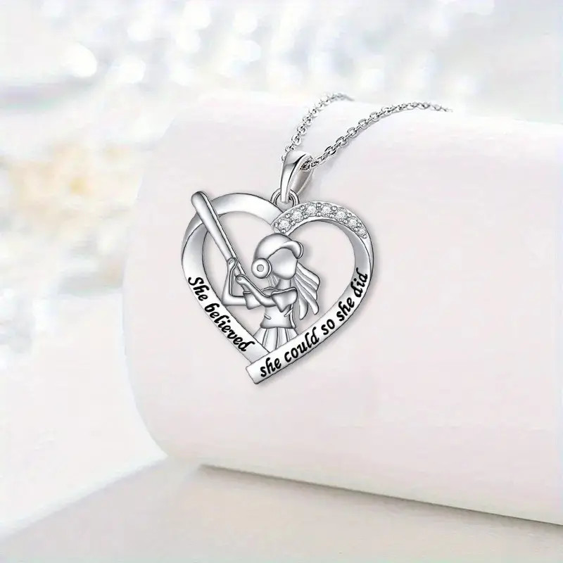 Softball Baseball Heart Jeweled Necklace Jewelry Sports Athletic Fitness Pendant