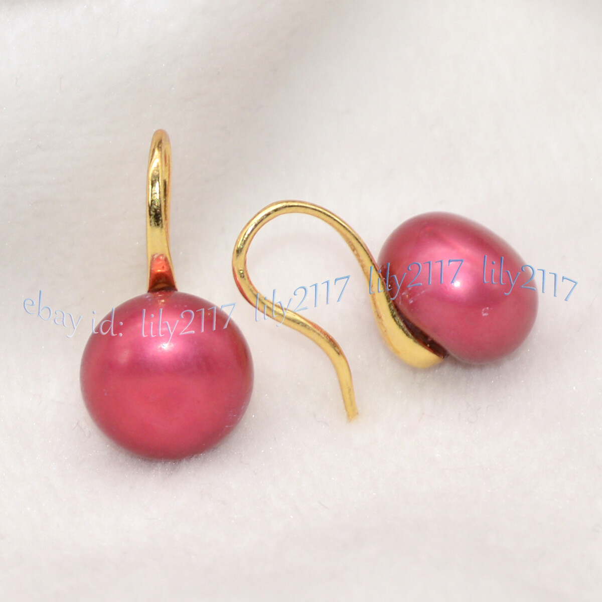 11-12mm Genuine Natural Deep Red Akoya Freshwater Pearl Dangle Hook Earrings