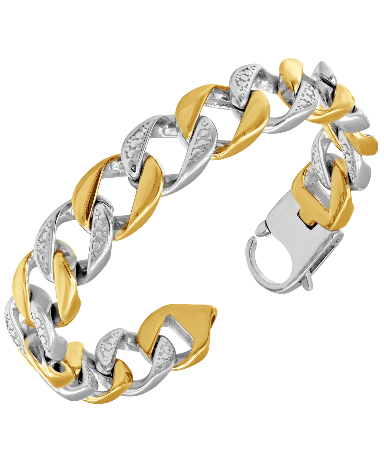 BlackJack! 2 Tone Gold Stainless Steel Pave Cuban Link Chain Bracelet 8.5″ In