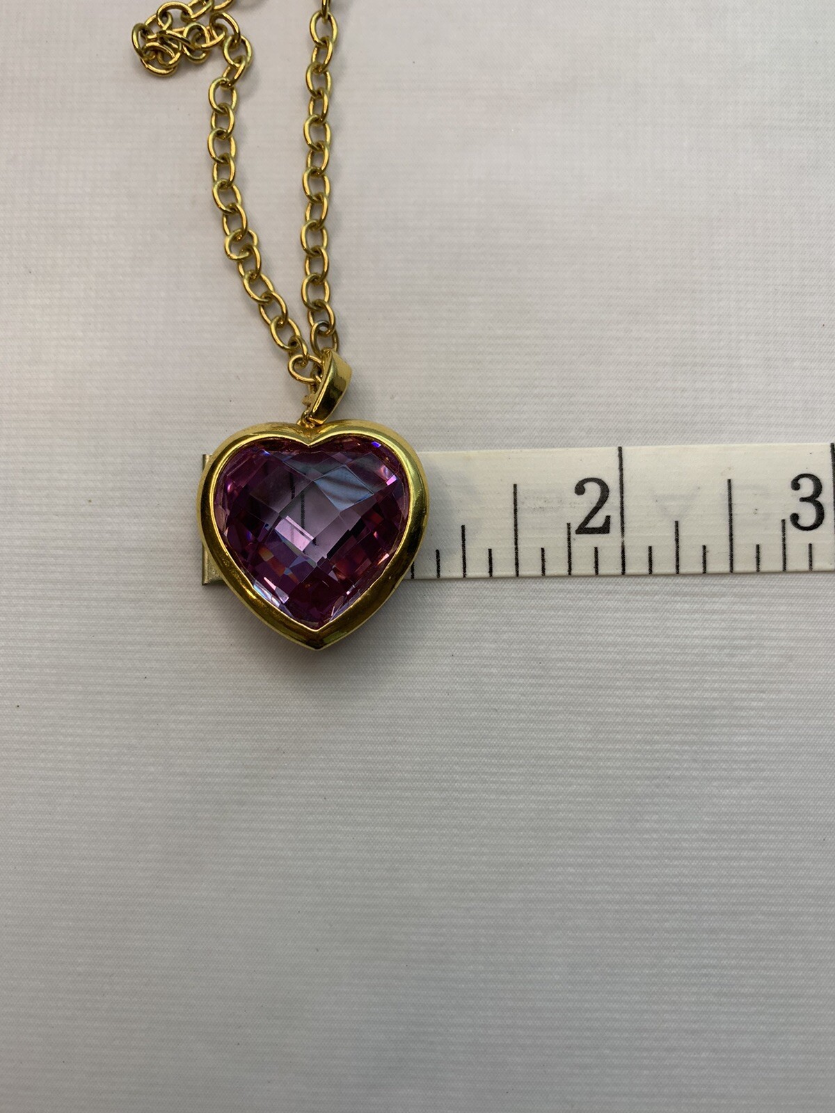 26 inch Necklace with purple heart pendant with extender signed is china