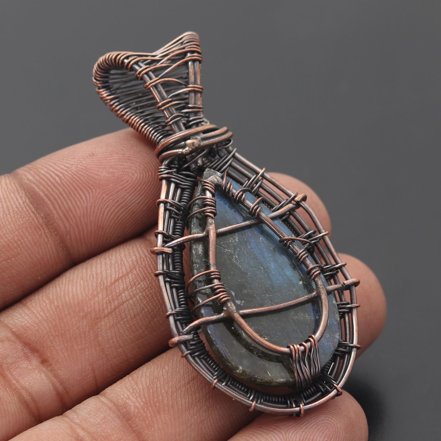 Labradorite Gemstone Copper Wire Wrapped Handmade Pendant Jewelry Gift For Her