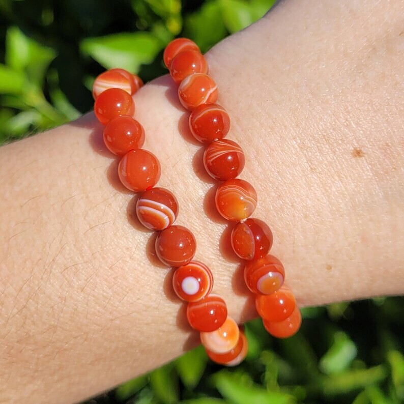 Natural Carnelian Elastic Stretch Bracelet 8mm Round Crystal Gemstone Beads