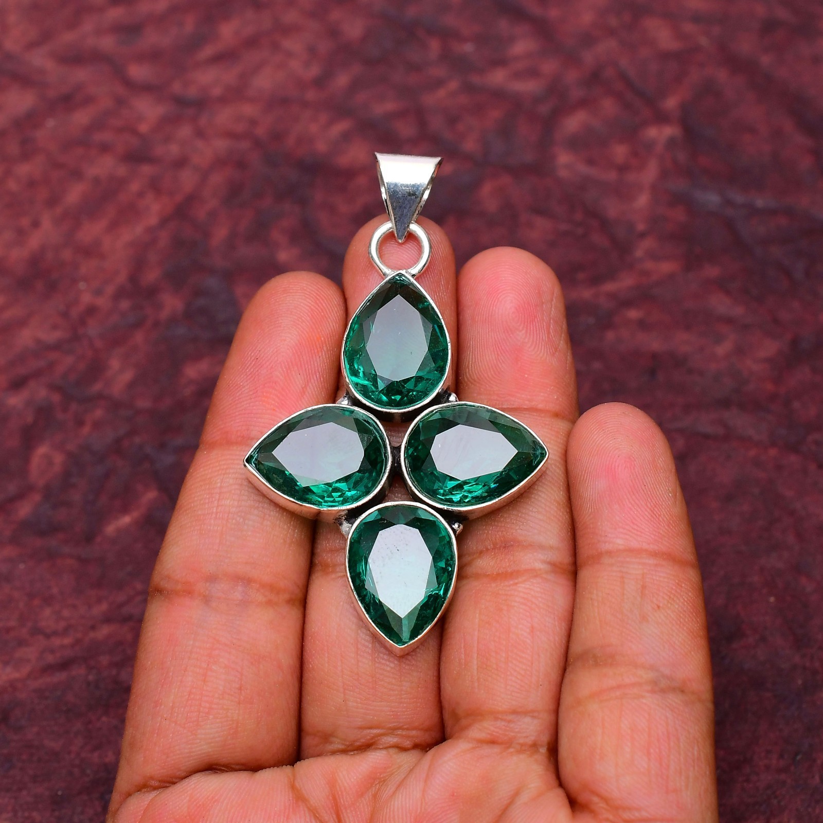 Paraiba Tourmaline Gemstone 925 sterling silver Handmade Cross Pendant 2.28″