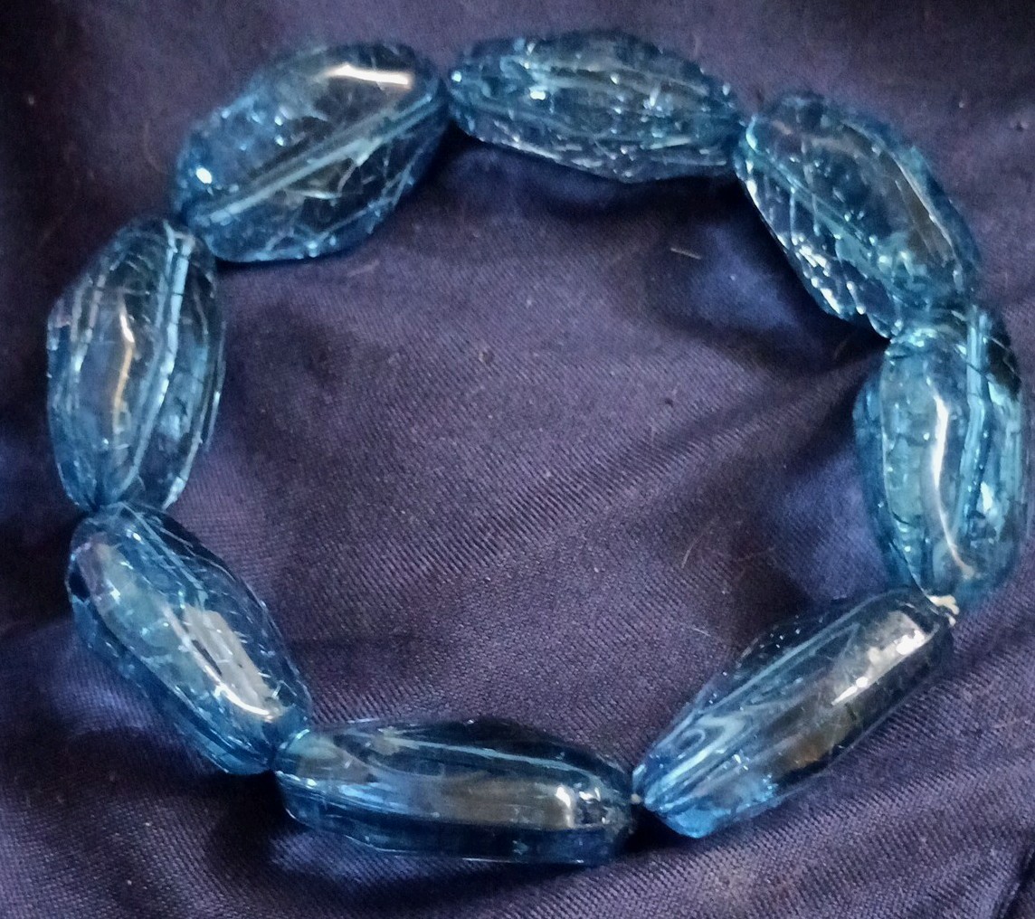 Blue Oval Faceted Beaded Stretch Bracelet, Plastic No Clasp