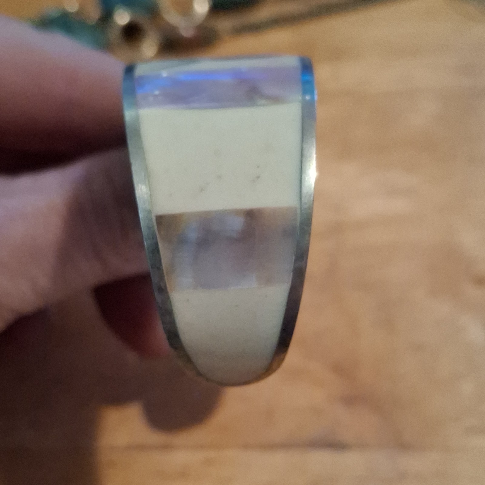 W. L. Co. Signed Adjustable Floral Inlay Cuff Bracelet Silver Tone Ivory Purple