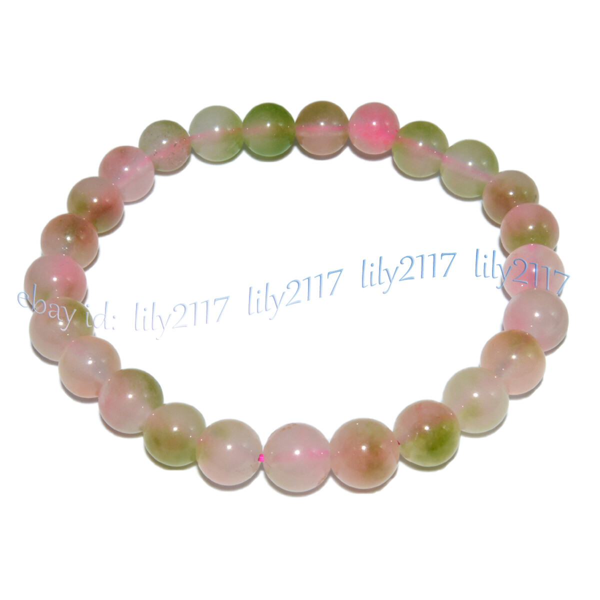 8/10/12/14mm Pink Green Multicolor Jade Round Gems Beads Elastic Bracelet 7.5”