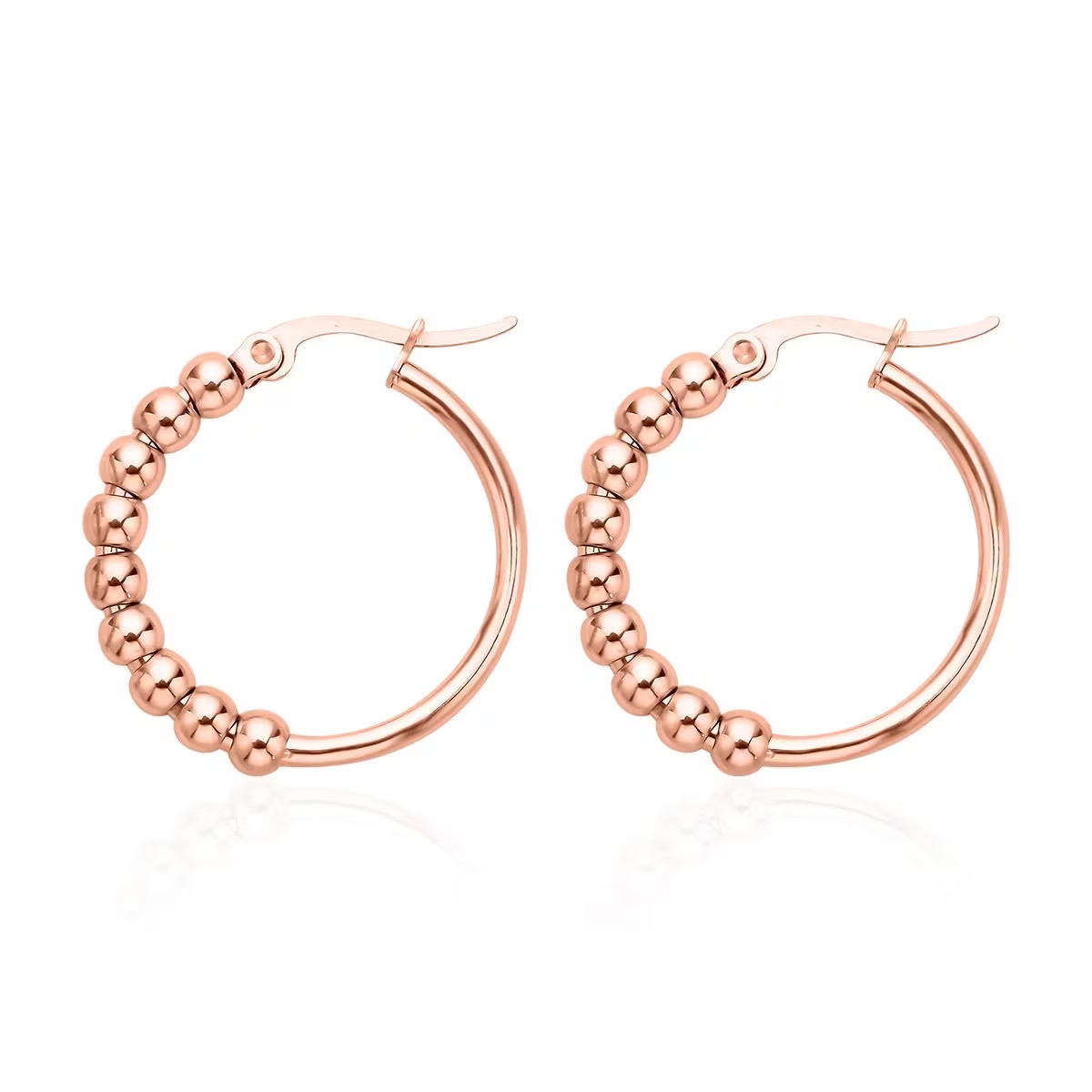 25mm Beaded Hoop Earrings in ION Plated RG Stainless Steel , Tarnish-Free, Water