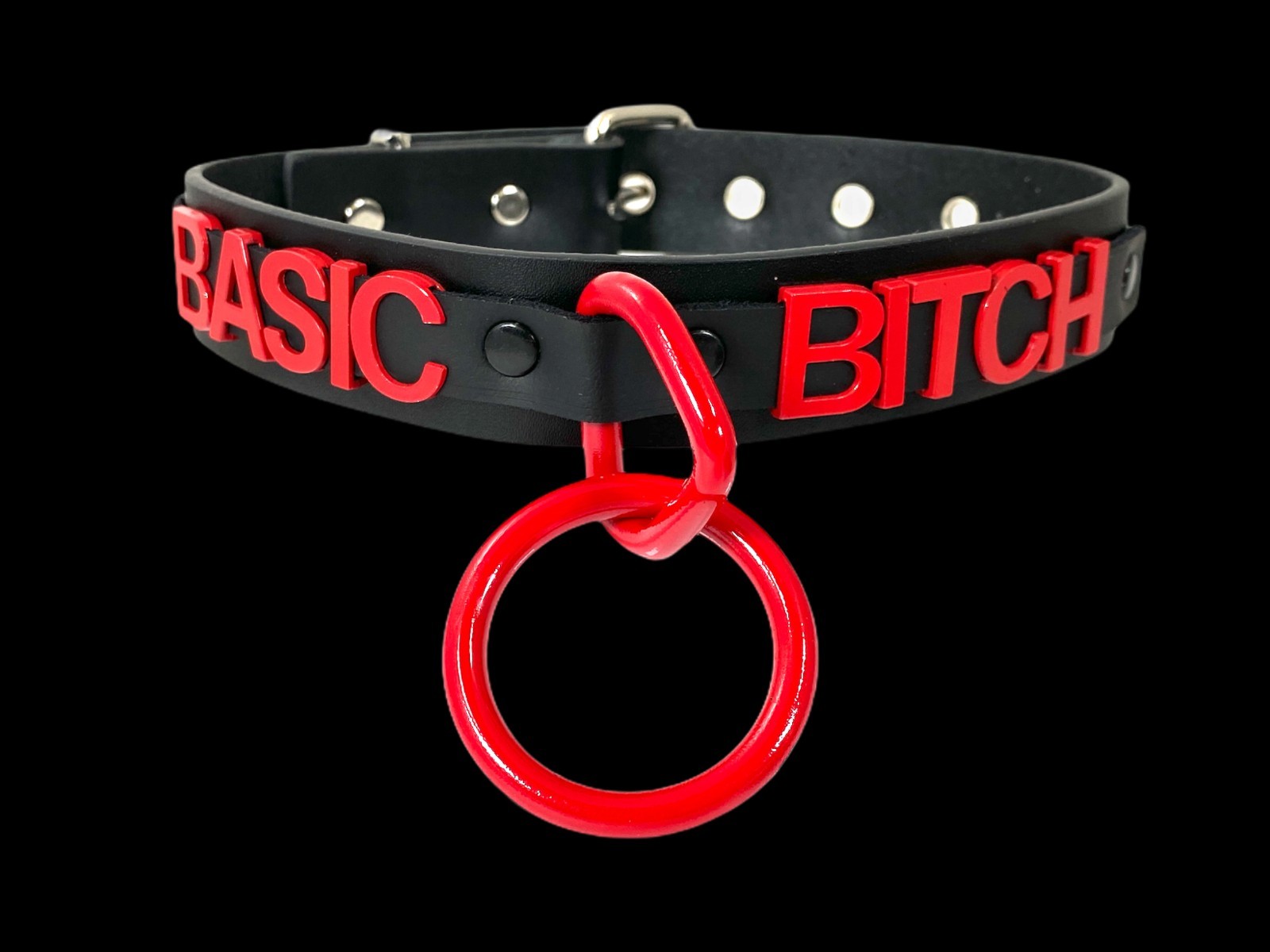 Name Bondage Collar Black O Ring RED Letter Slave Leather BDSM Slut Choker