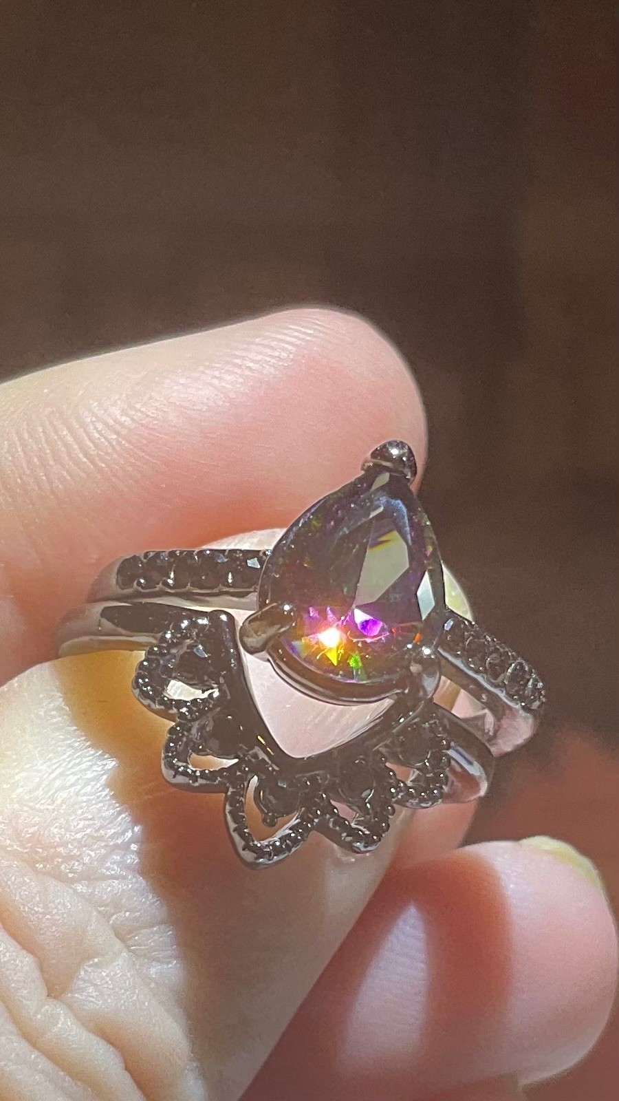 Pear Cut Lab Alexandrite Balck Moissanite 2pc Ring Set Size 6.5 FREE SHIPPING