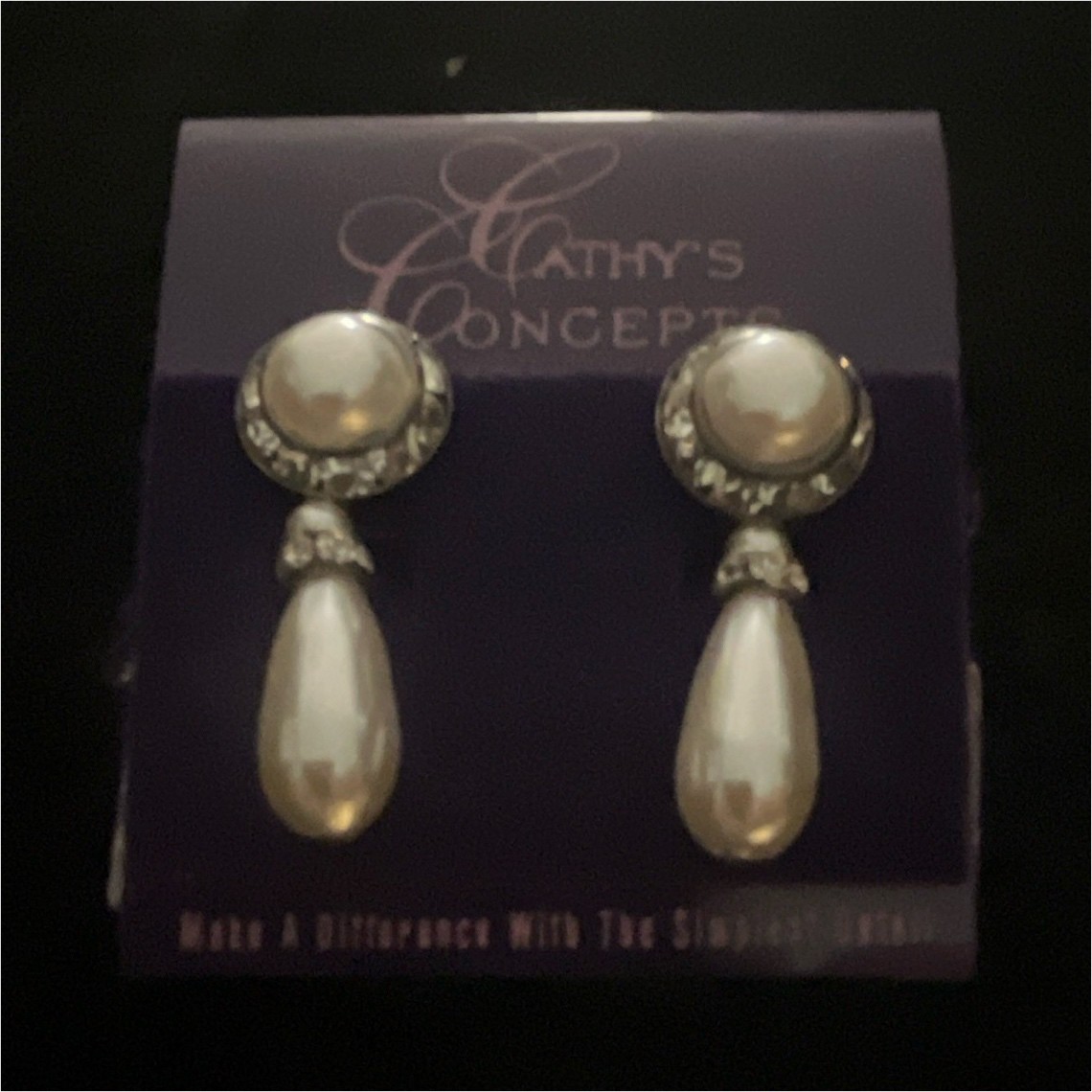 Cathy’s Concepts Faux Pearl Crystal Halo Teardrop Dangle Earrings Silver/White