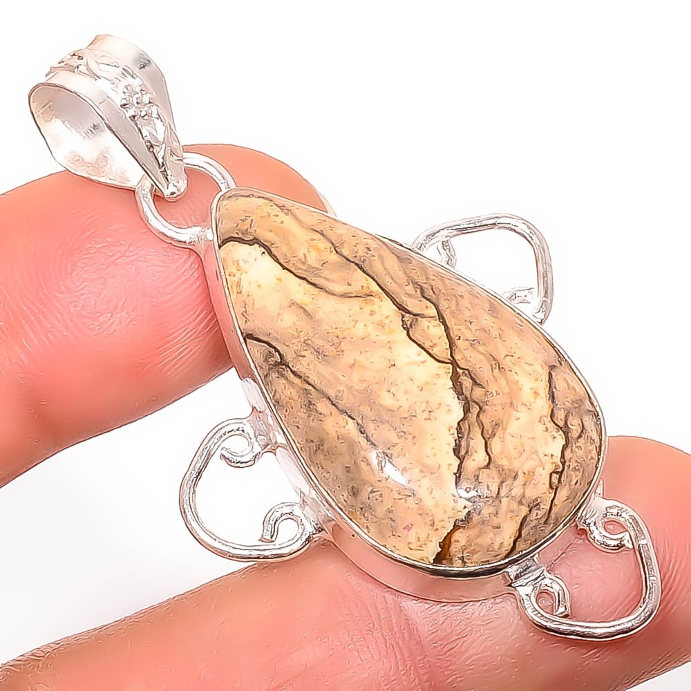 Picture Jasper- Oregon 925 Silver Plated Handmade Pendant 2.15″ P44