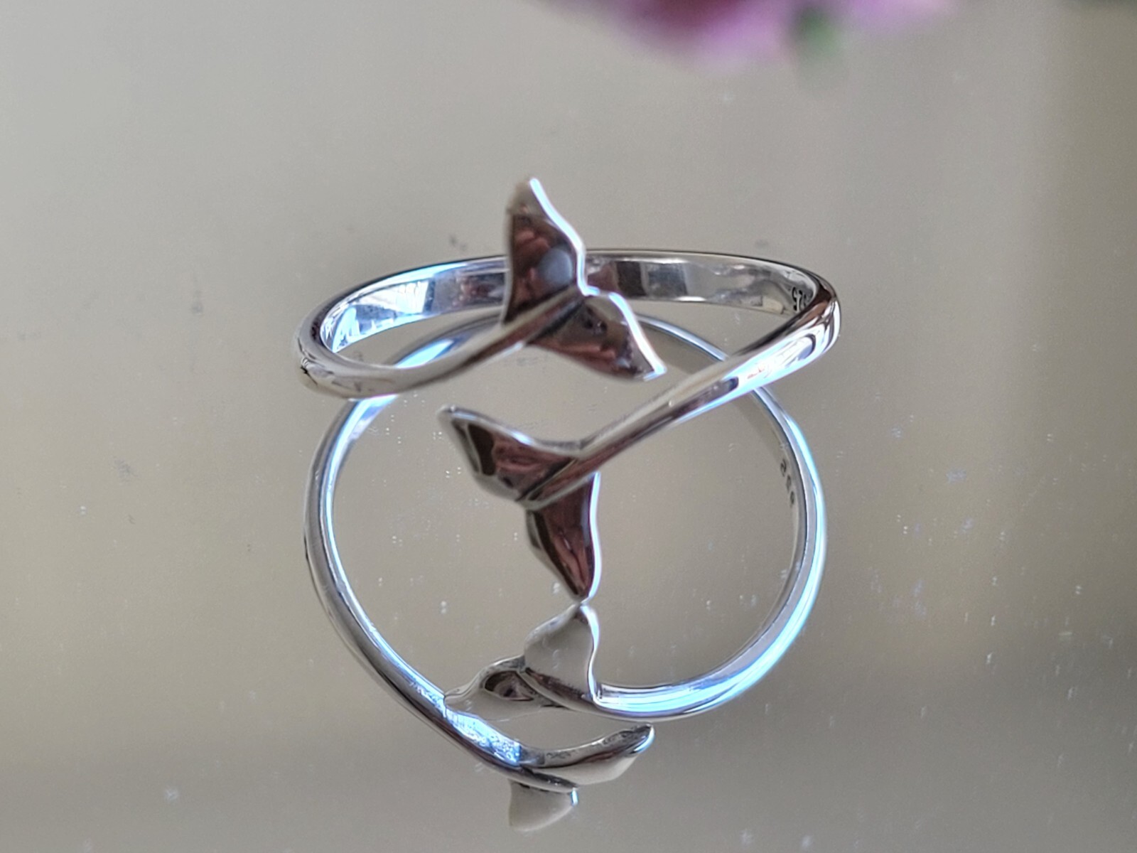 Sterling Silver Whale Tail Adjustable Ring – Silver Ocean Whale Tails Band Ring