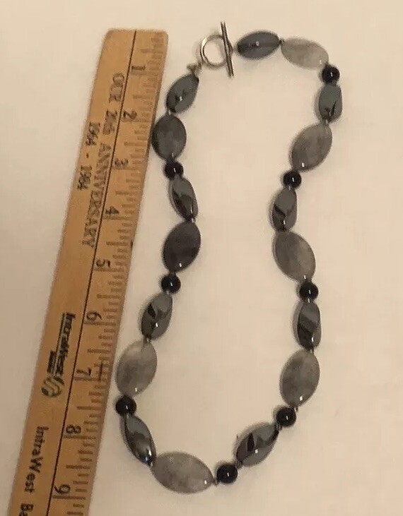 Donna Dressler Gray Black Necklace Smooth Stone Jewelry Sterling Silver 926