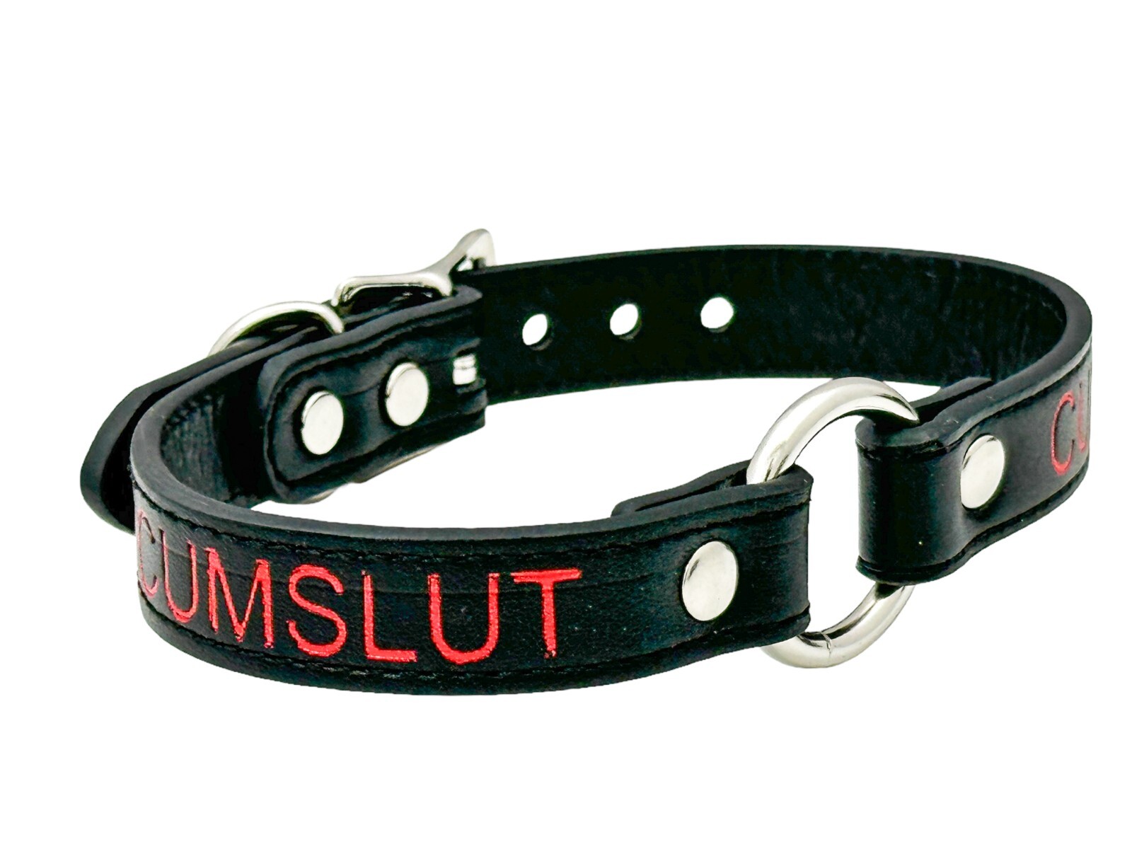 Name SILVER Ring RED Choker BDSM Collar Vegan Leather Necklace O Ring Fetish