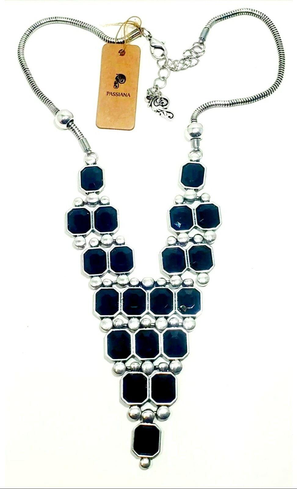 Designer PASSIANA Black Onyx Pyramid RUNAWAY BIB STATEMENT NECKLACE NOS RETIRED