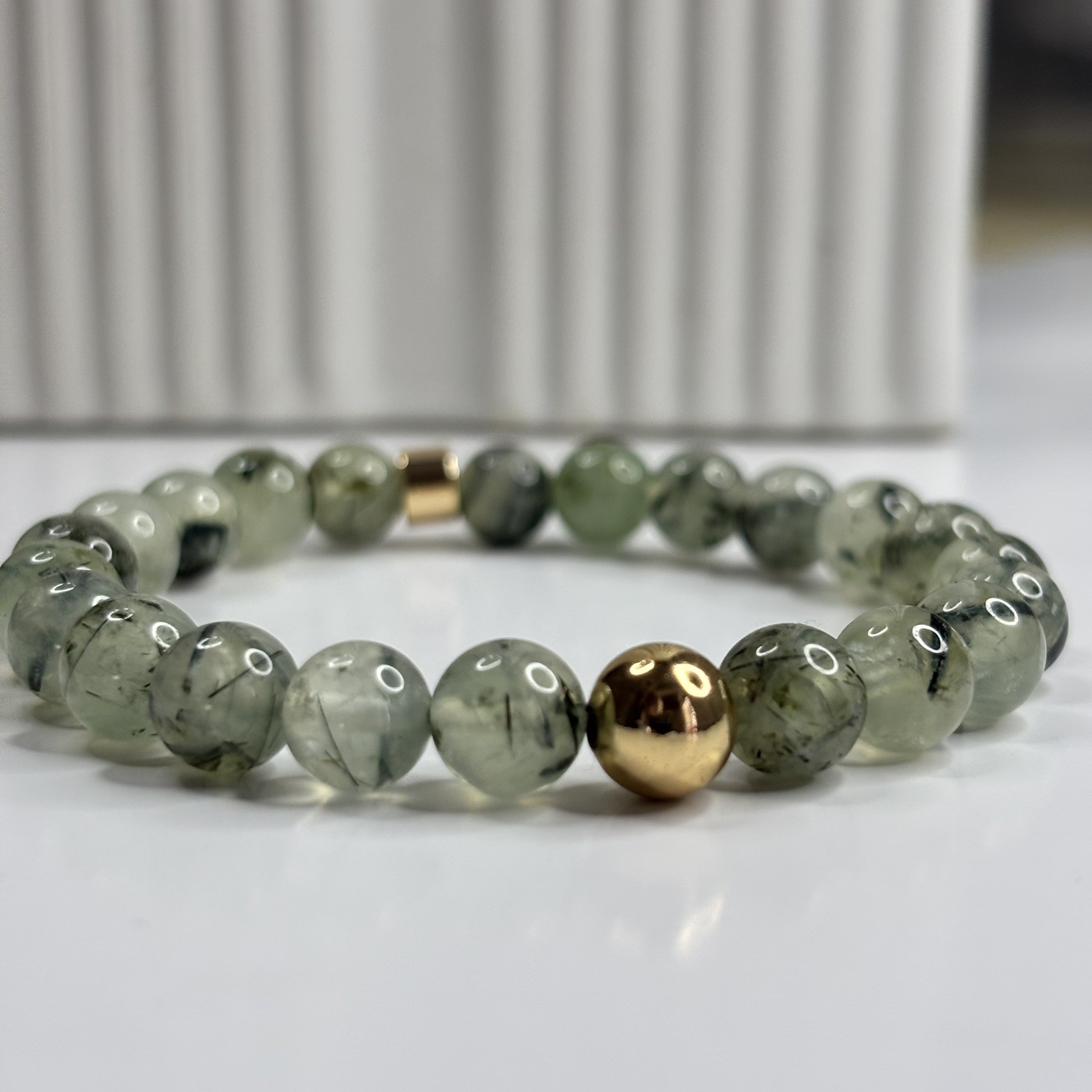Natural Prehnite Gemstone Bracelet Handmade 8mm Beads Beaded Jewelry Gift Love