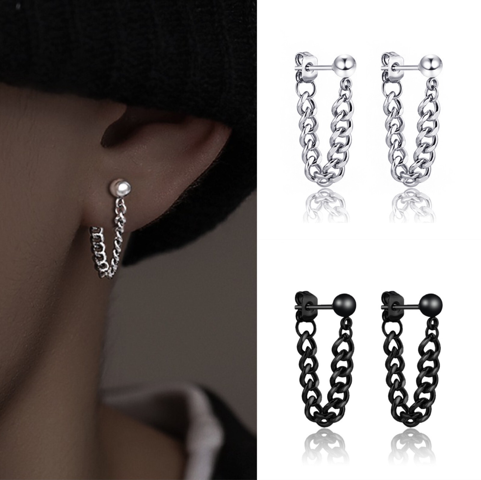 Punk Silver Cuban Link Chain Drop Dangle Earrings Rock Jewelry Surgical Steel