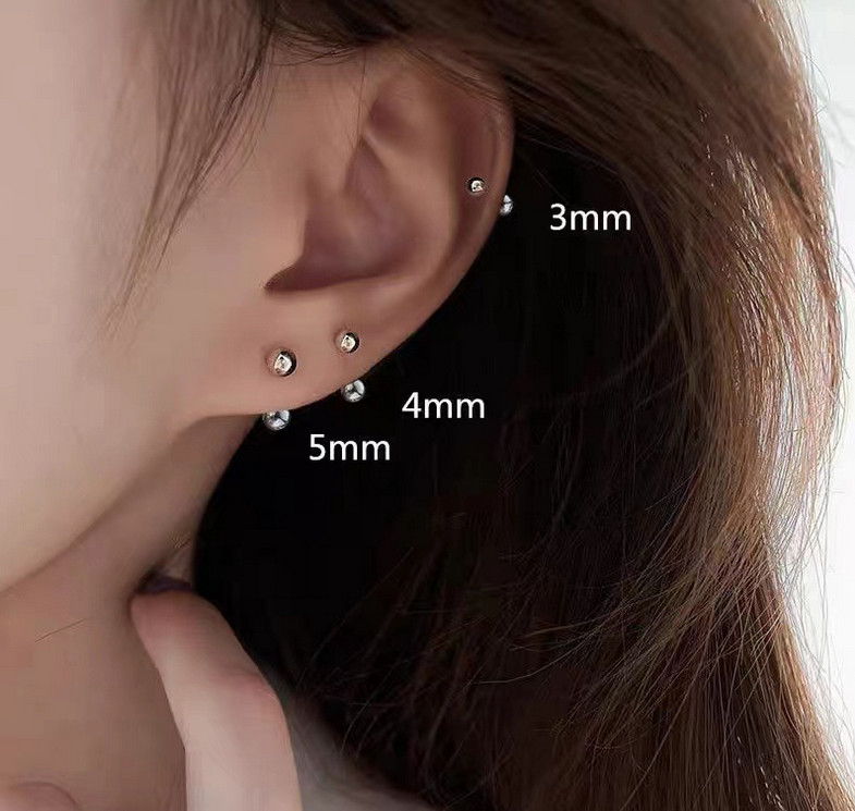 Stainless Steel Stud Earrings Round Ball Screw Back Ear Piercing for Men Women