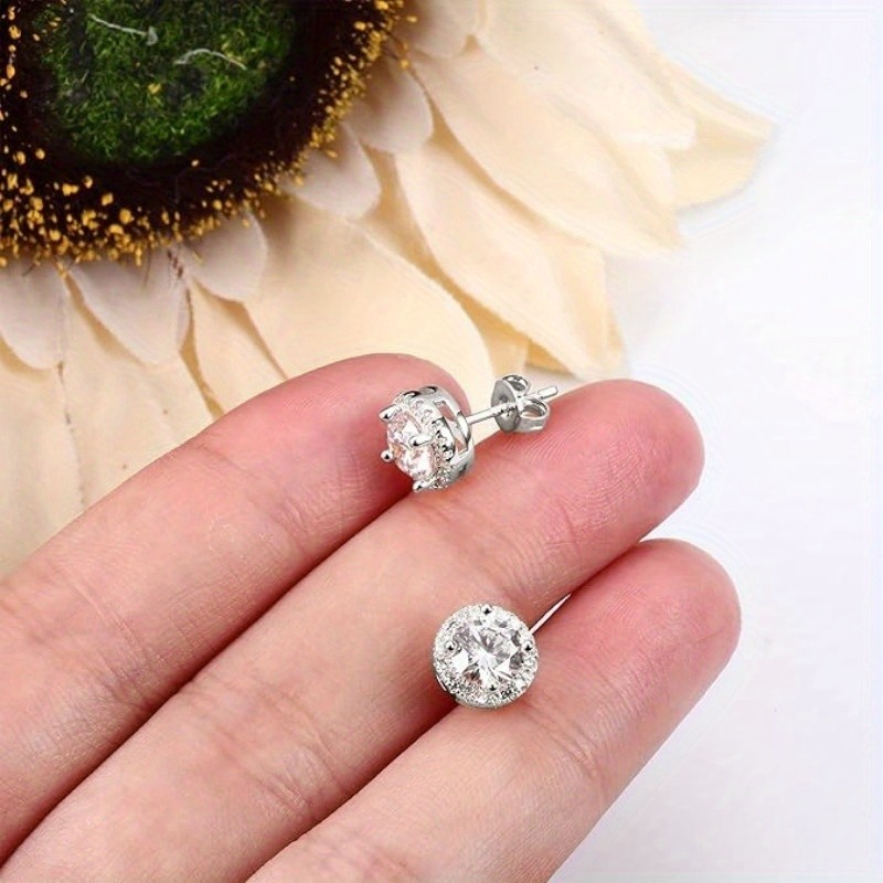 Women’s Zircon Stud Earrings Hypoallergenic Copper Ear Studs Jewelry Gift Idea