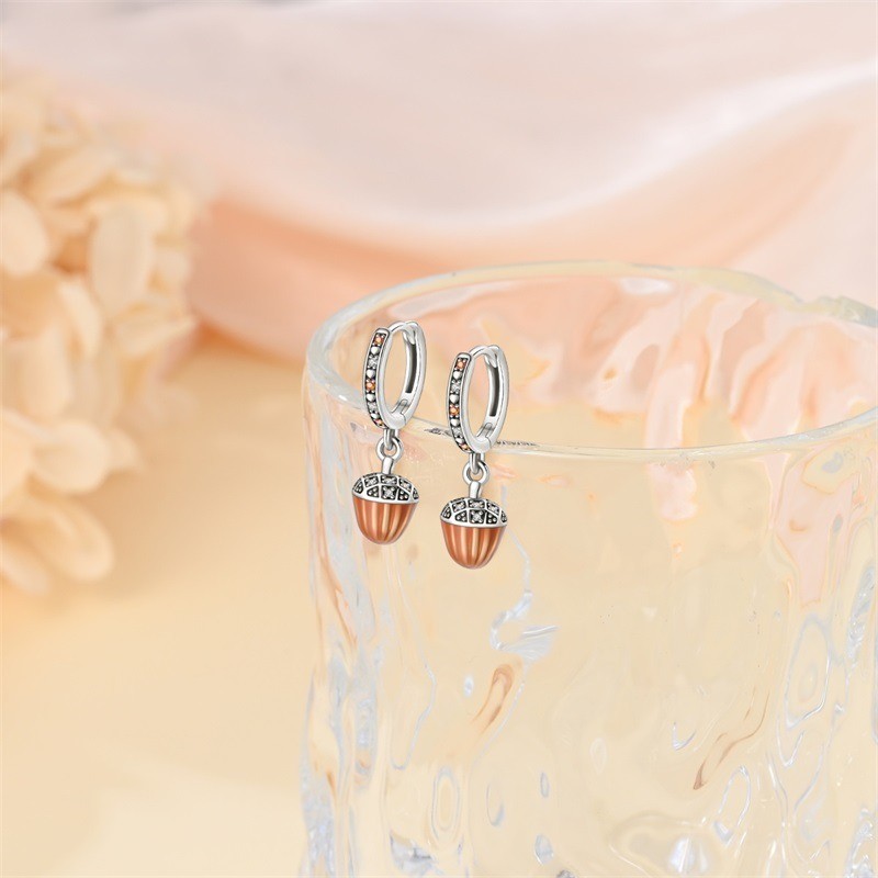 PANDACH 925 Sterling Silver Cute Pine Cone Drop Earrings For Women Jewelry Gifts