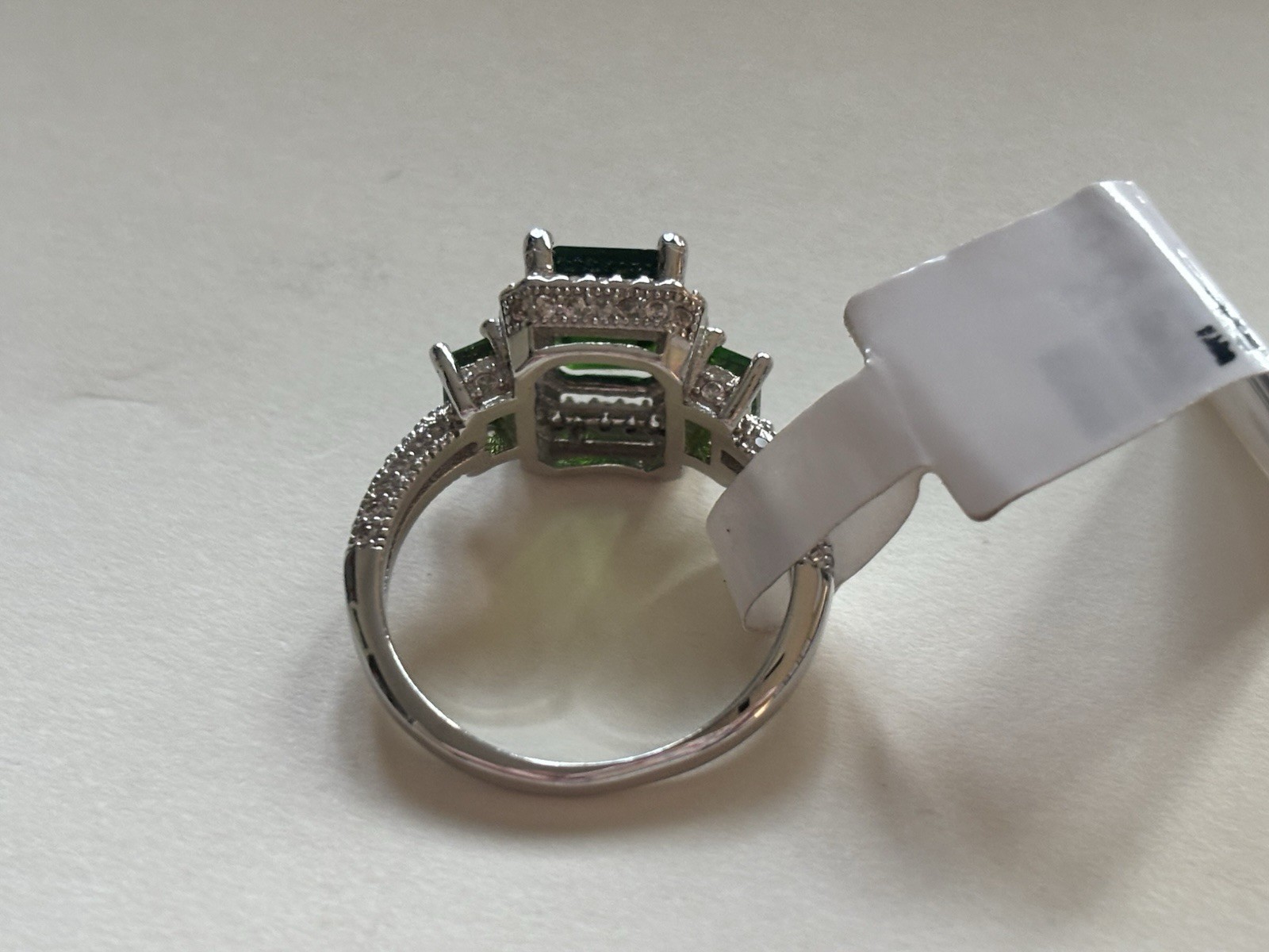 925 Silver Russian Chrome Diopside Emerald Cut Halo Cocktail Ring Prong Set Sz 6