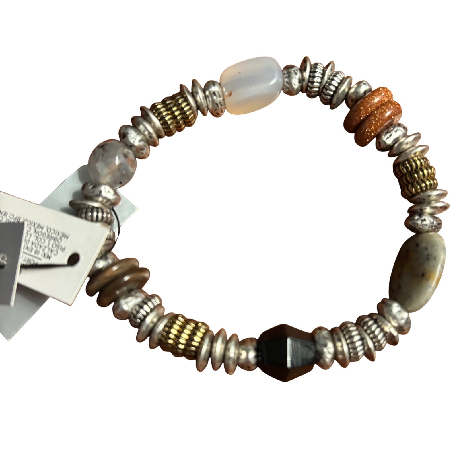 Chicos Semi Precious Stone Stretch Bracelet Mixed Metal Boho Beaded Multicolor