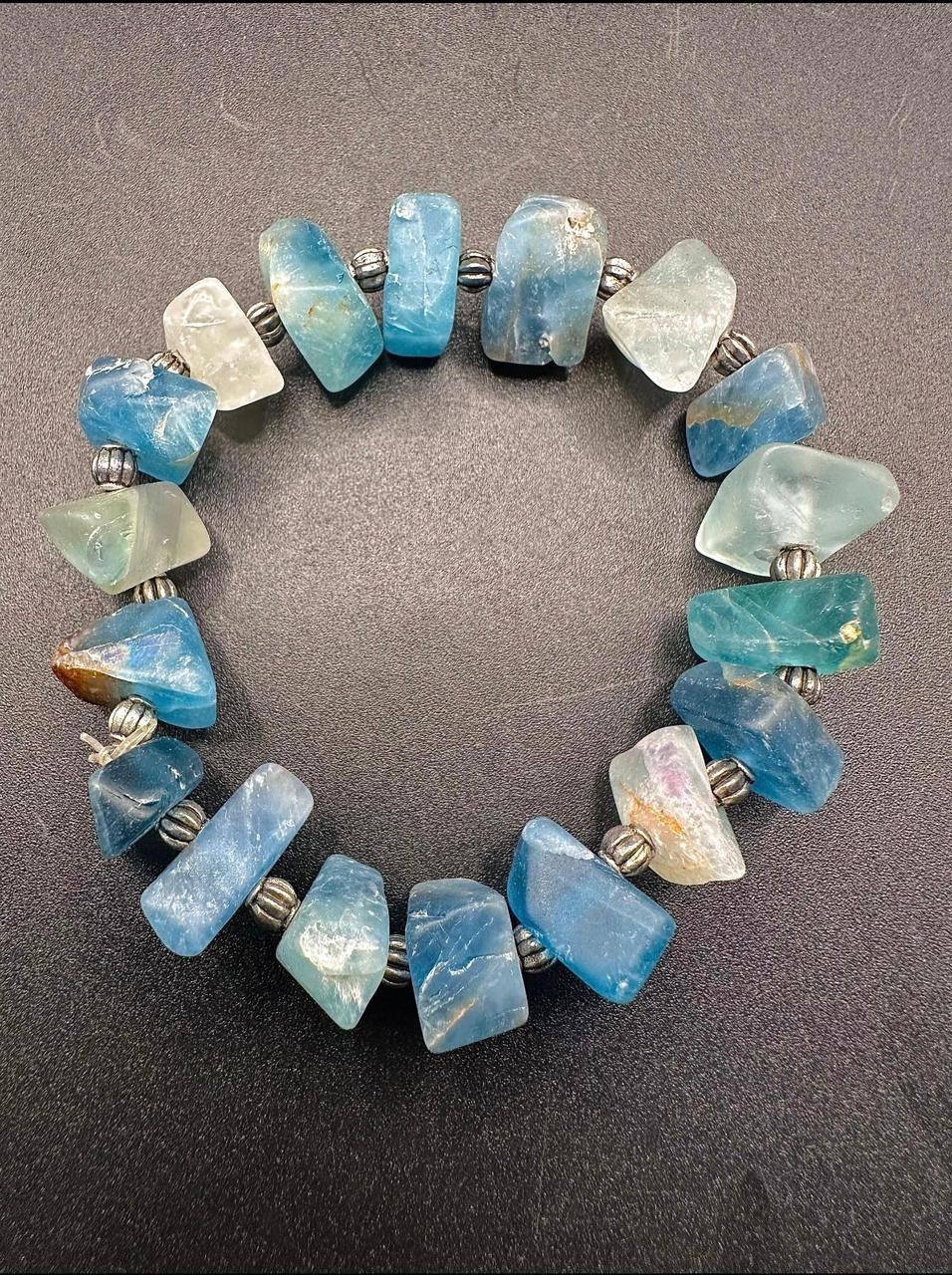 Natural Multicolor Fluorescent Fluorite Raw Chunk Bracelet | Handmade Stretch