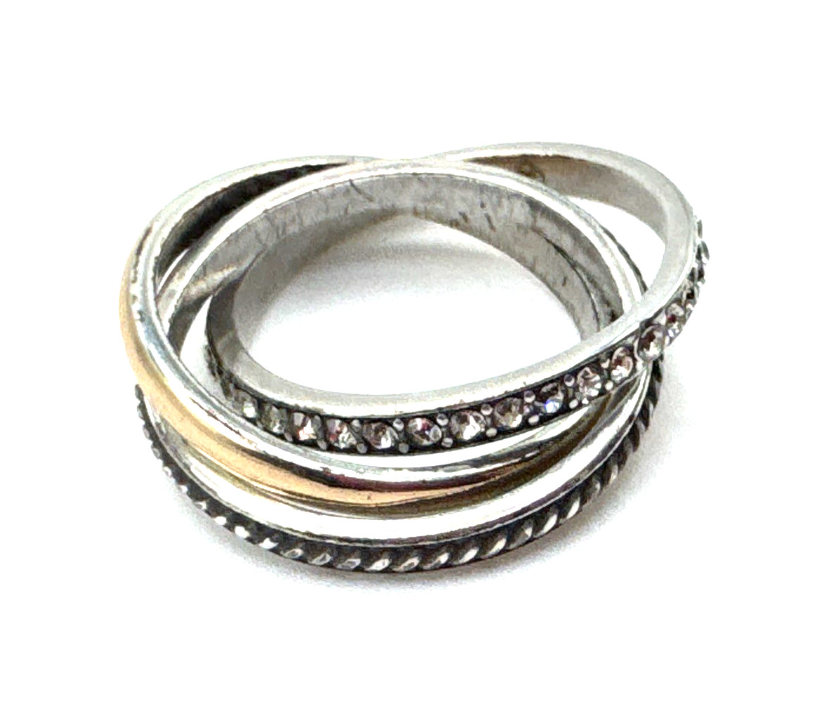 Brighton Neptune’s Rings Trio Three Stackable Linked Gold Silver Ring Size 9/10