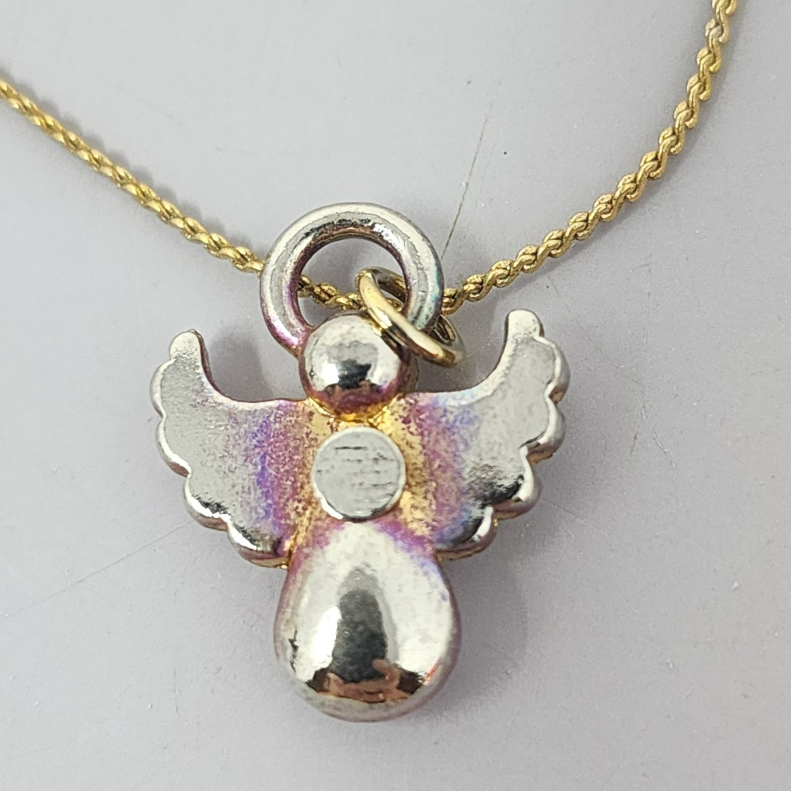 Gold Angel Pendant Necklace With Red Gemstone & Crystal Accents