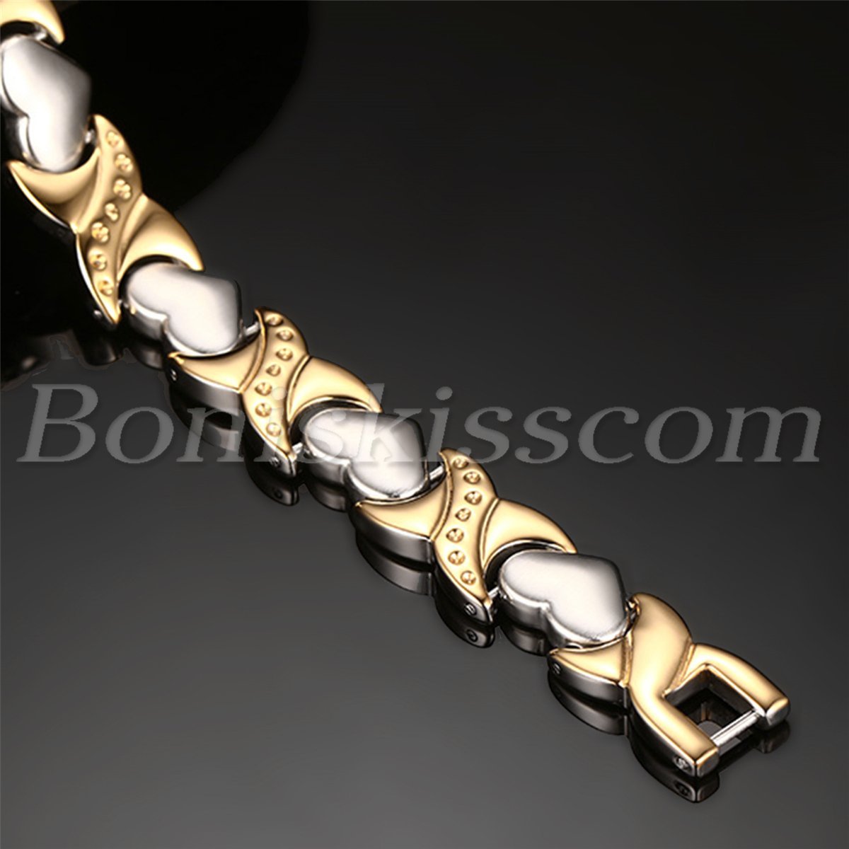 Silver Gold Tone Stainless Steel Charm Heart Magnetic Womens Bracelet Chain Link