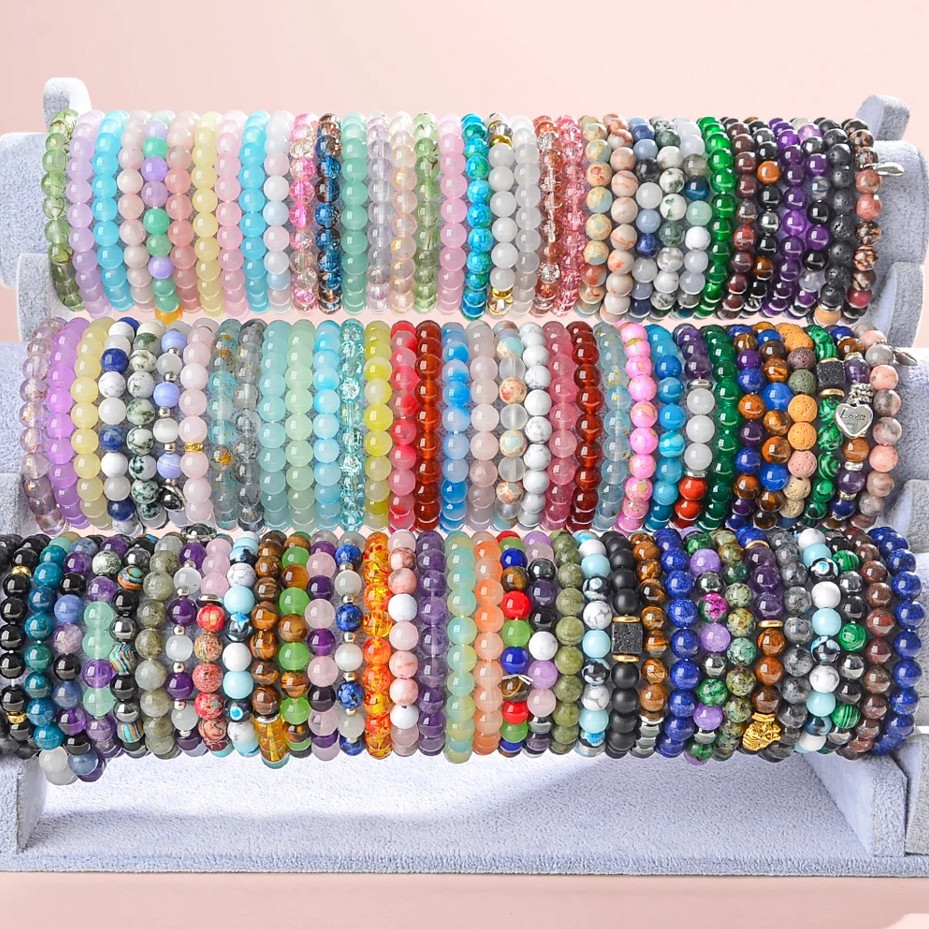 Random Color 5pcs Natural Stone Beaded Bracelets Set Multicolor Jewelry NEW