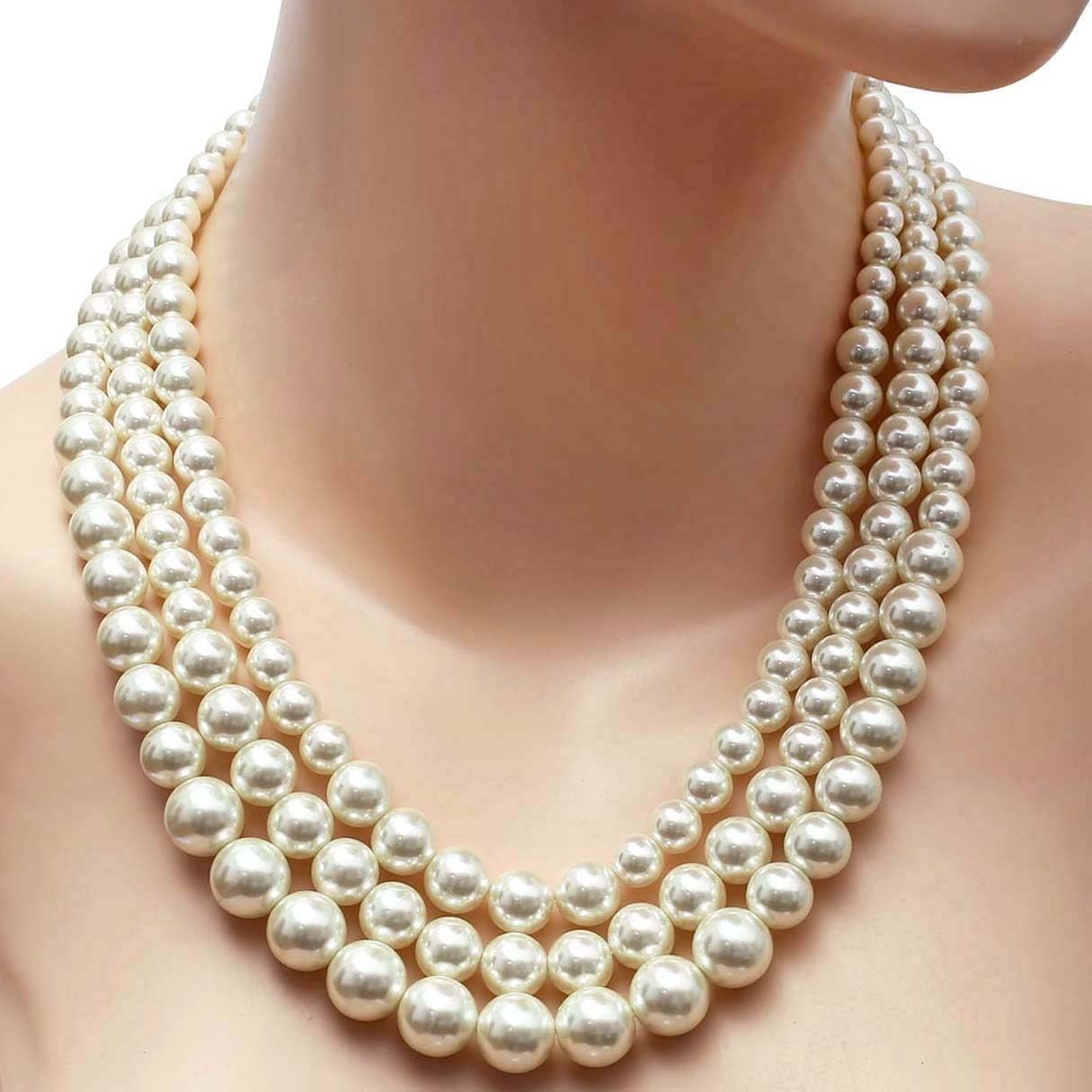 Layered Twisted Gold Pearl Choker Necklace & Earring Set – Chunky Statement Jewe