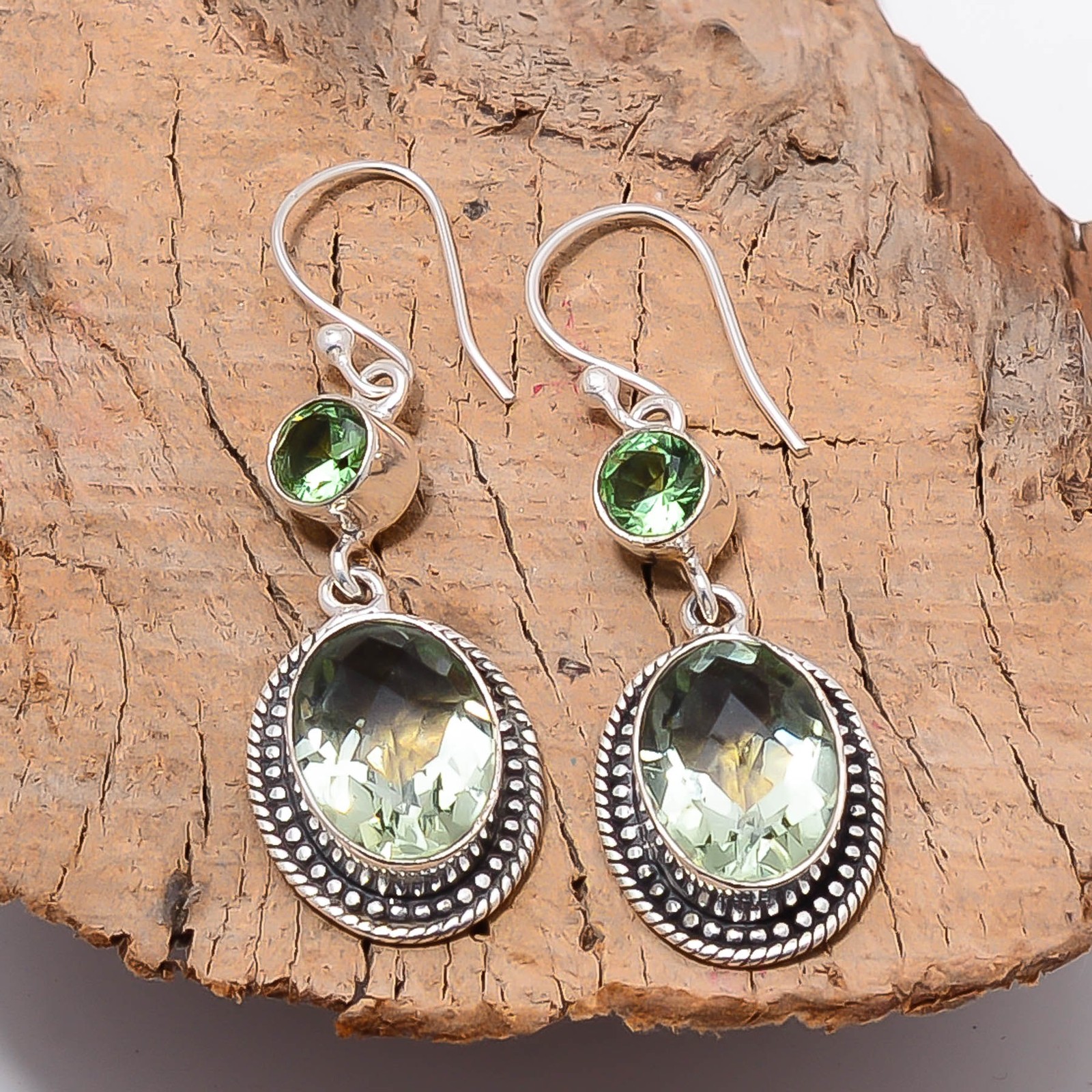 Green Amethyst Gemstone 925 Sterling Silver Handmade Earring 1.88 E10892124568