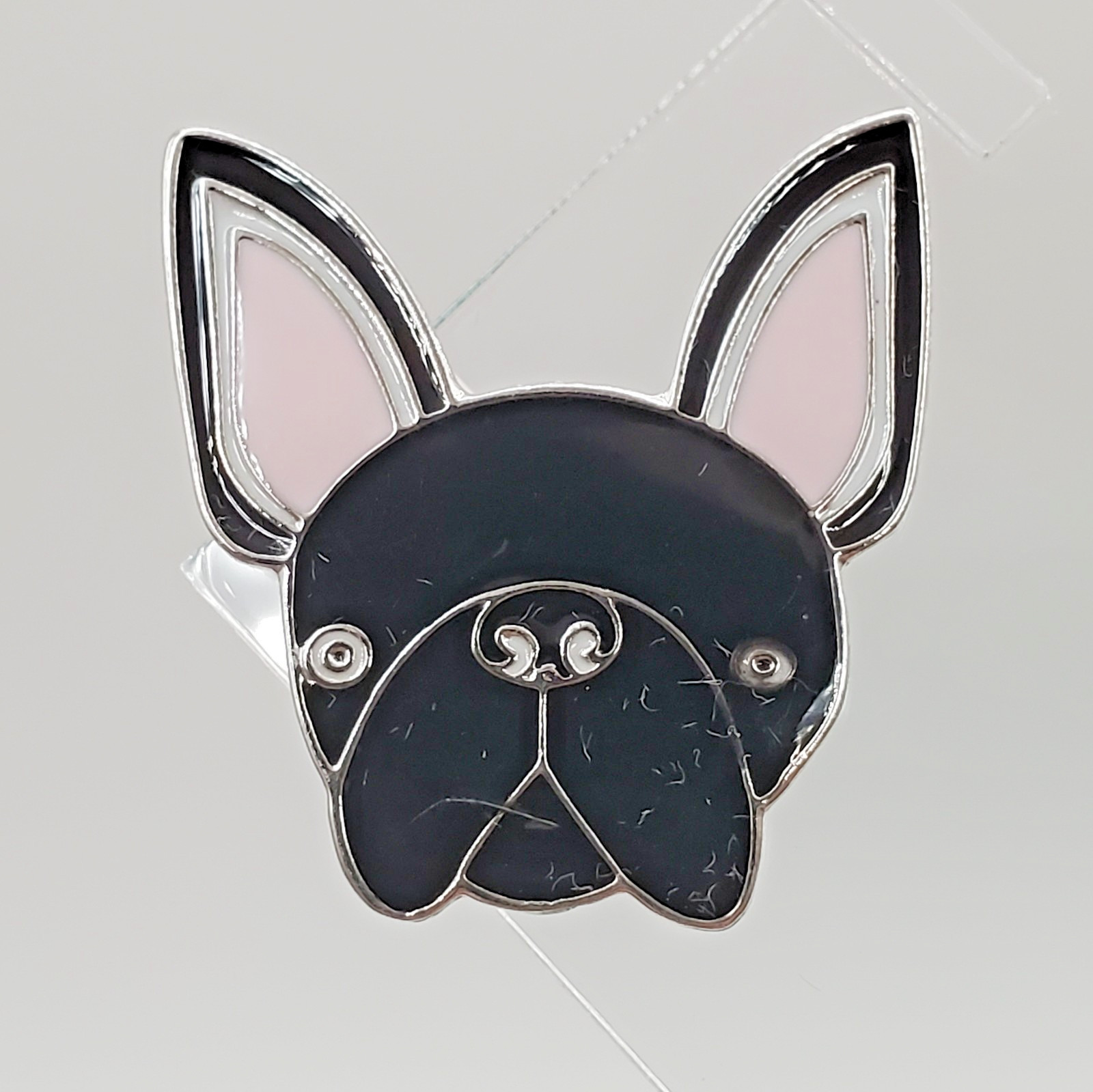 French Bulldog Dog Lapel Pin 1in Black Pink Ears Enamel Lightweight Metal Brooch