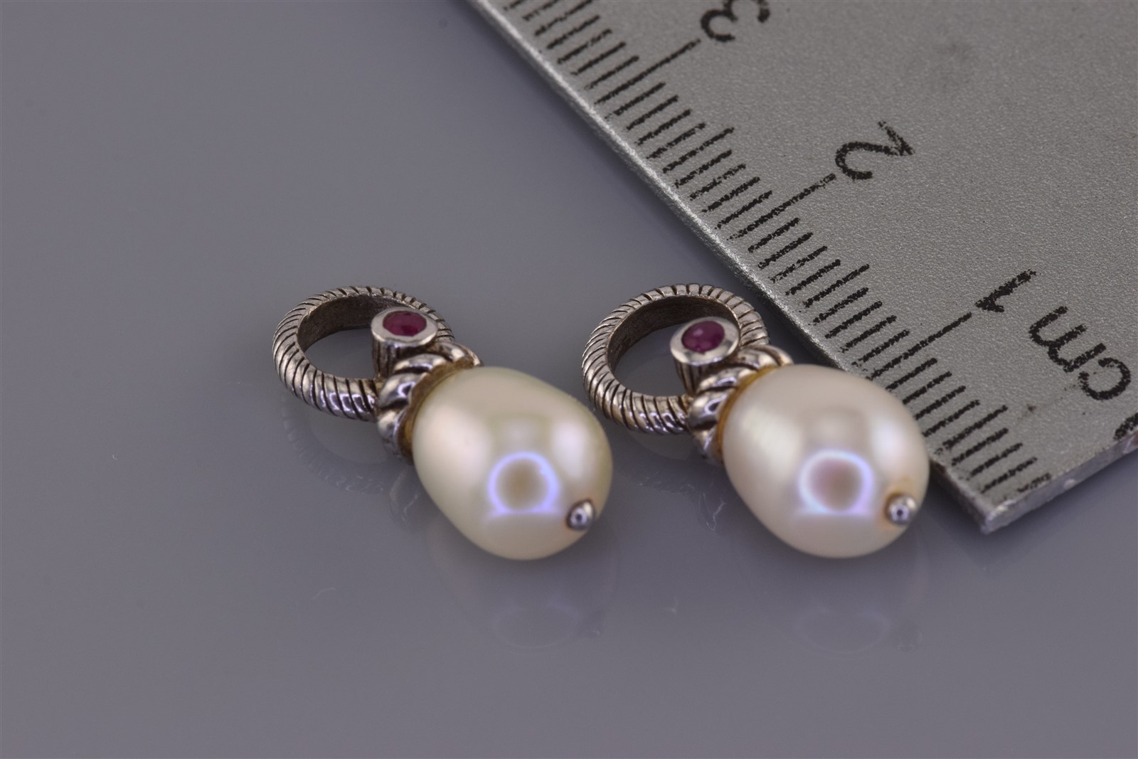 JUDITH RIPKA Sterling Silver Pearl & Ruby Accented 925 Dangling Earring Charms
