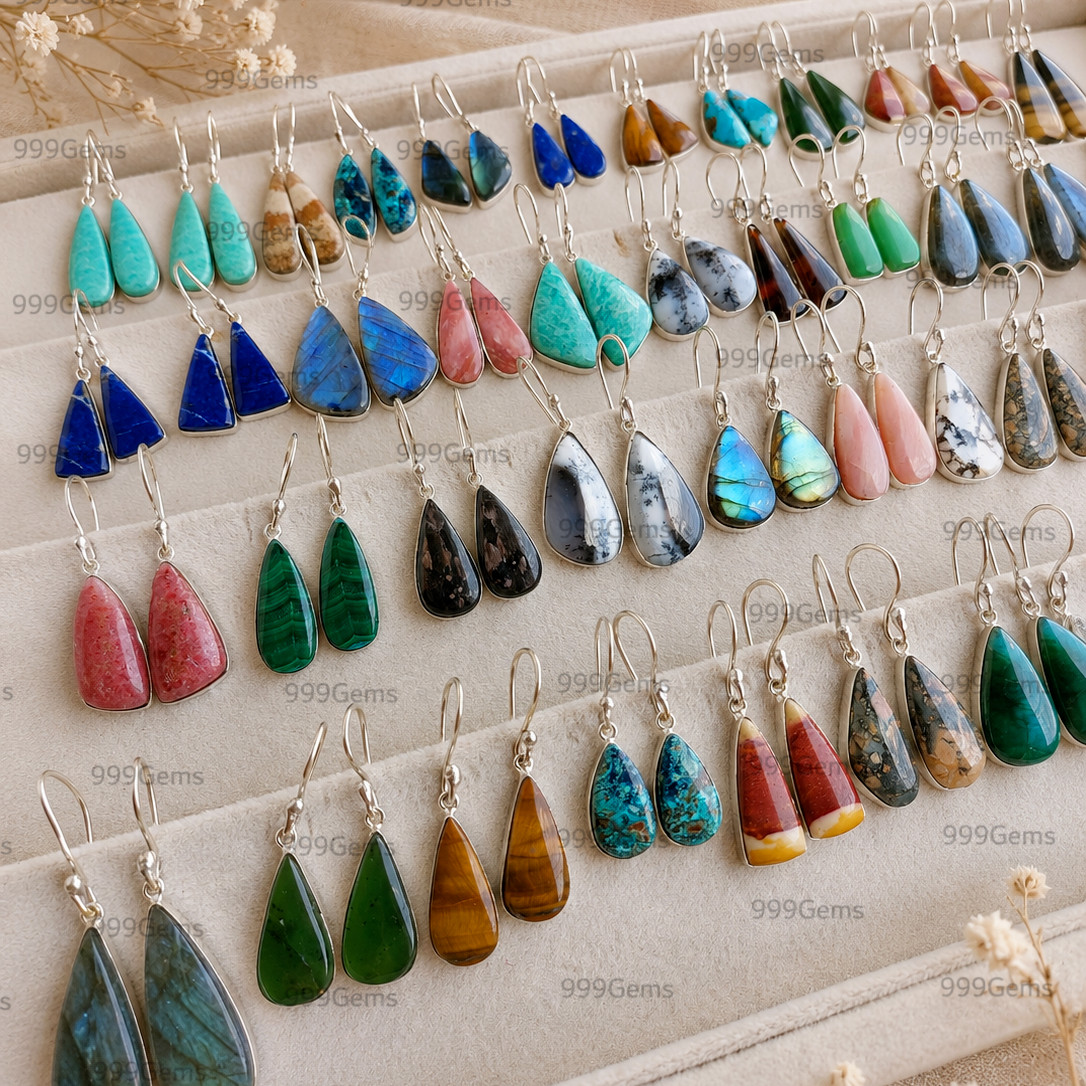 Natural Gemstone Earrings 925 Sterling Silver Plated Minimalist Jewelry Gift Lot