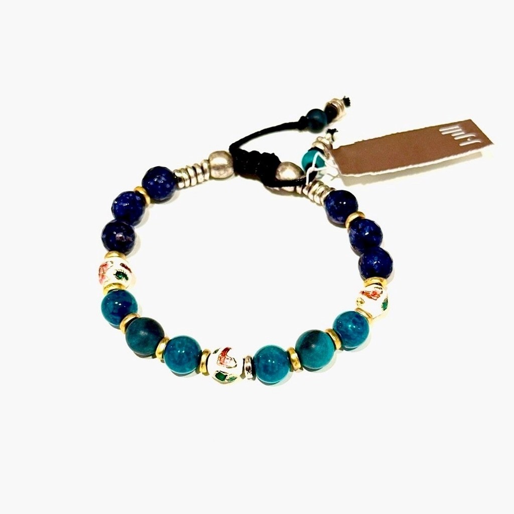 J. JILL | Blue Semi-Precious Stone Beaded Bracelet w Flower Bead Accents | NWT