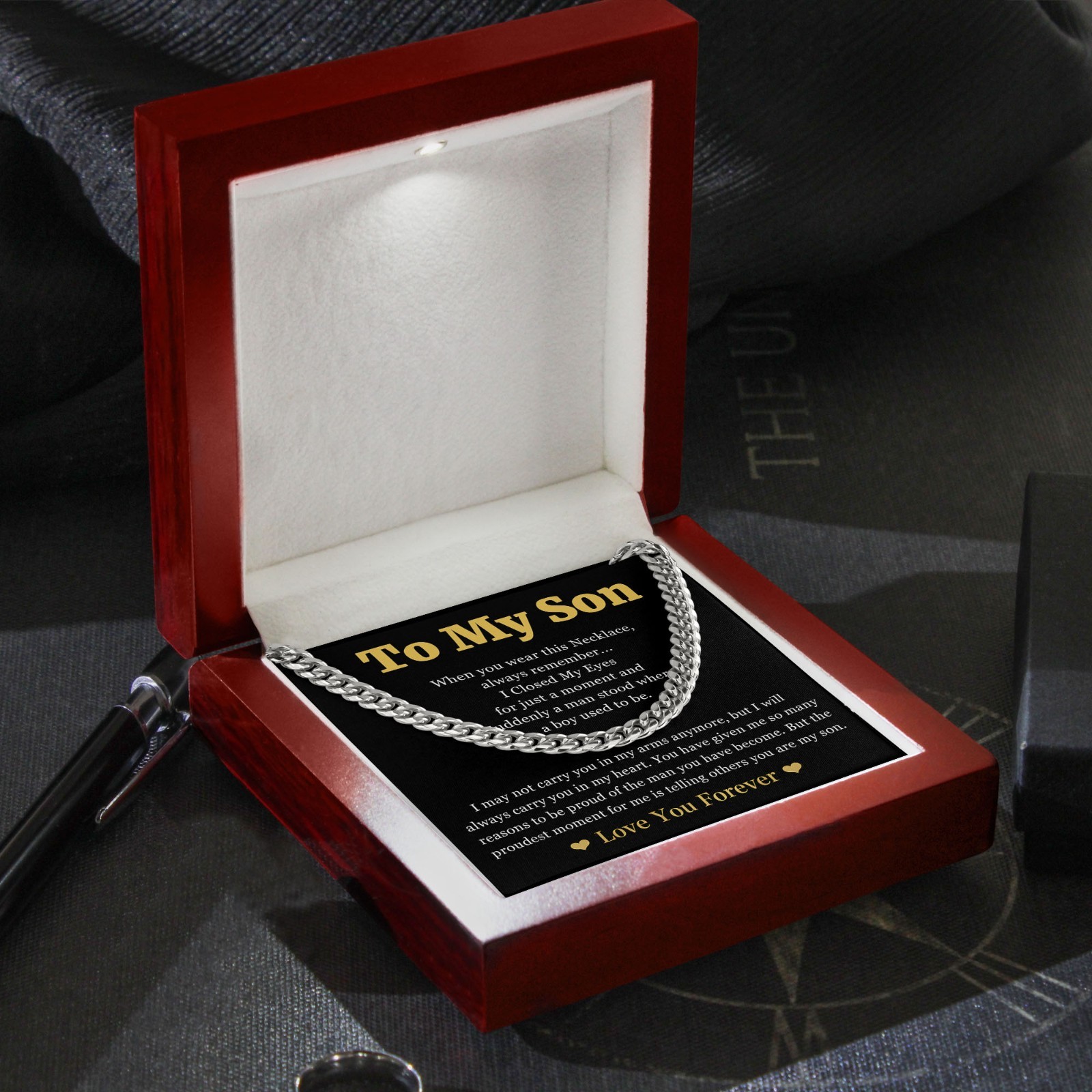 To My Son Necklace Cuban Link Chain Stainless Steel Birthday Jewelry for Men Boy