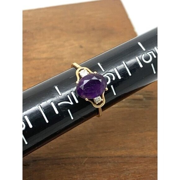 Purple Gemstone Diamond Cocktail Ring 14k Yellow Gold Women’s Estate Size 6.5