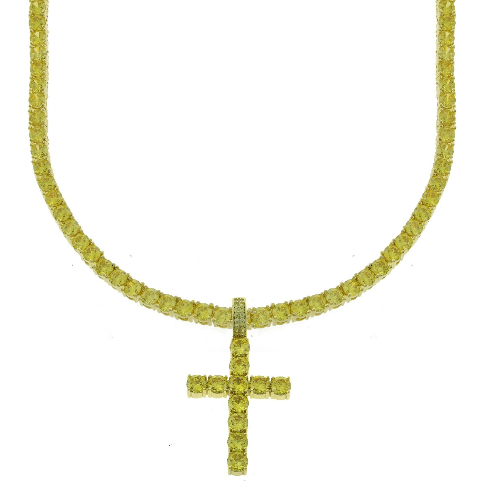 Men’s Canary Yellow Cubic Zirconia Cross Pendant Very Good Quality