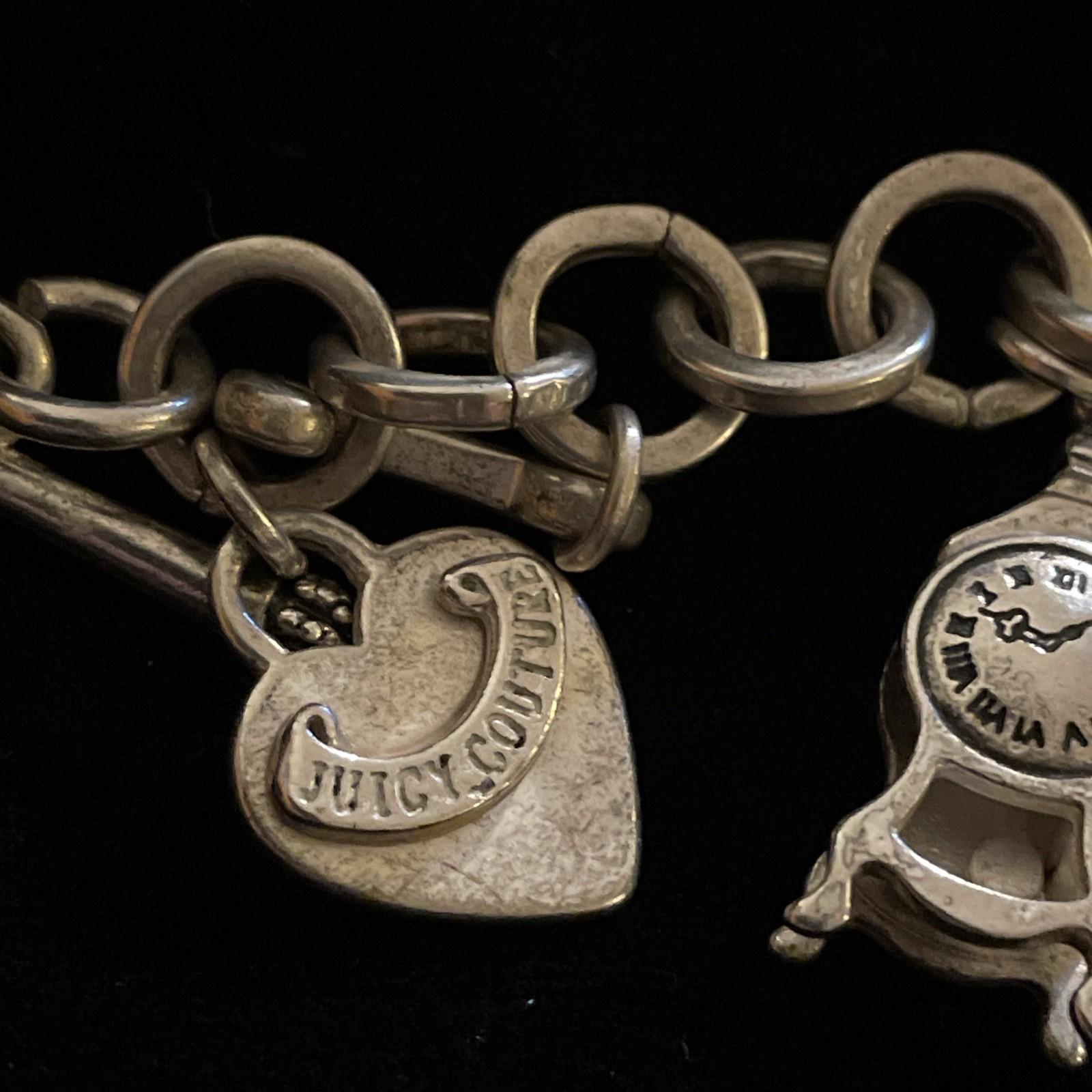 Vintage Juicy Couture Bracelet 10 Rare Charms Clock Shell Bird Locket Crown Bell