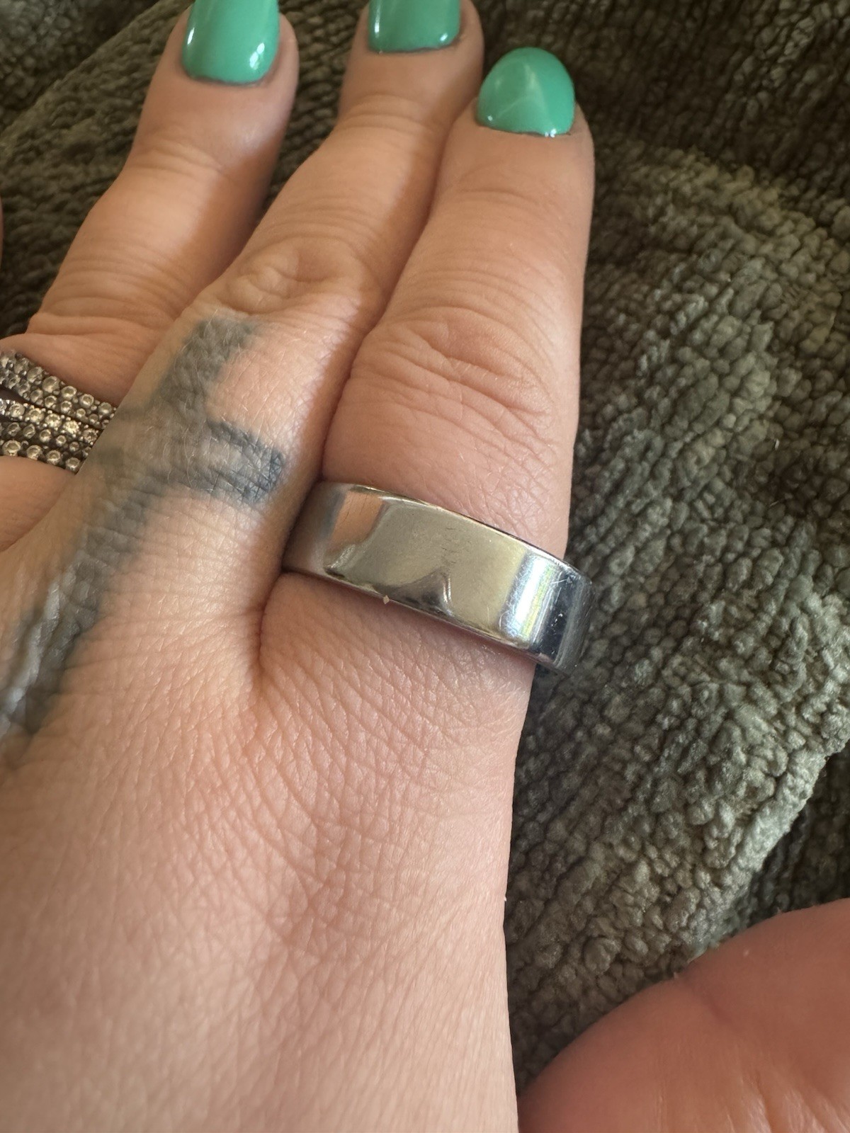 Oura Silver Tone Wide Band Metal Ring Size 12, Round Shape, No Gemstones