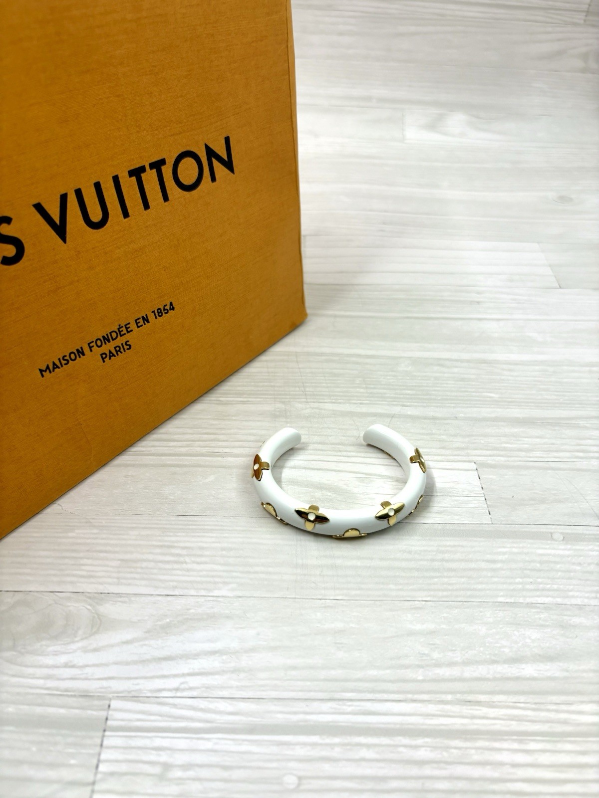 Louis Vuitton M63111 Jonc Daily Monogram Bangle Bracelet White Gold Authentic