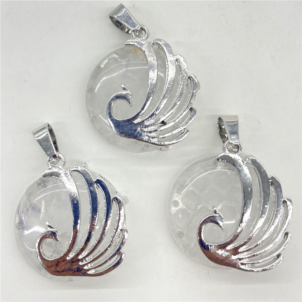 10pcs Mixed Natural Stone Round Peacock Pendants Healing DIY Jewelry Making