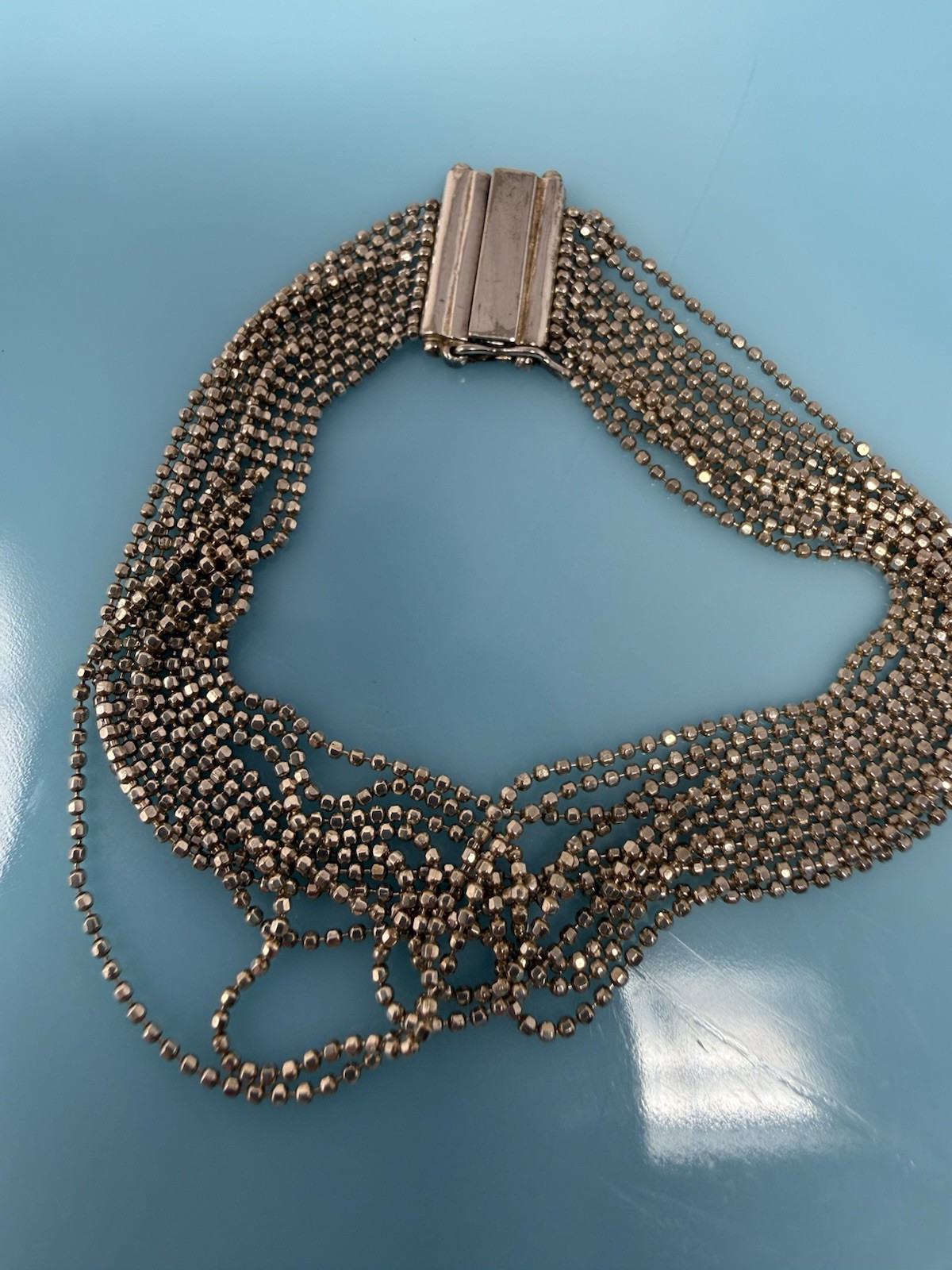Sterling Silver 925 Multi-Strand Beaded Chain Bracelet Slide Clasp Vintage 10.9g