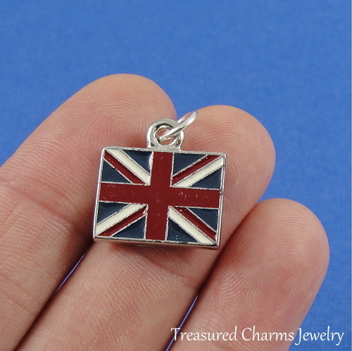 Silver and Enamel British Flag Charm – Union Jack United Kingdom Pendant NEW