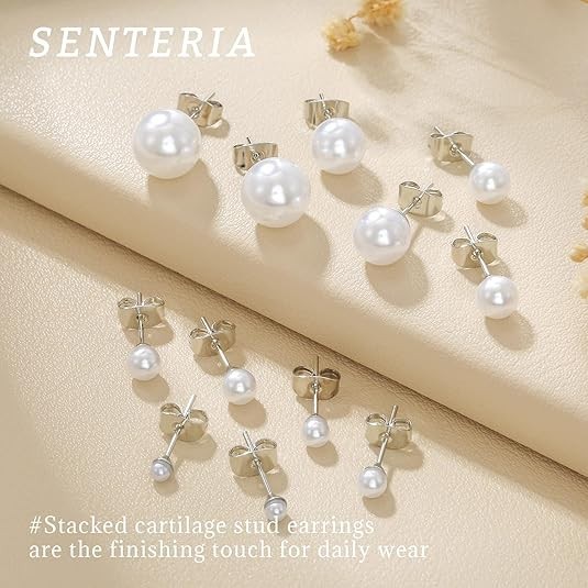 Elegant 925 Sterling Silver Round Pearl Earrings Cubic Zirconia Women Jewelry US