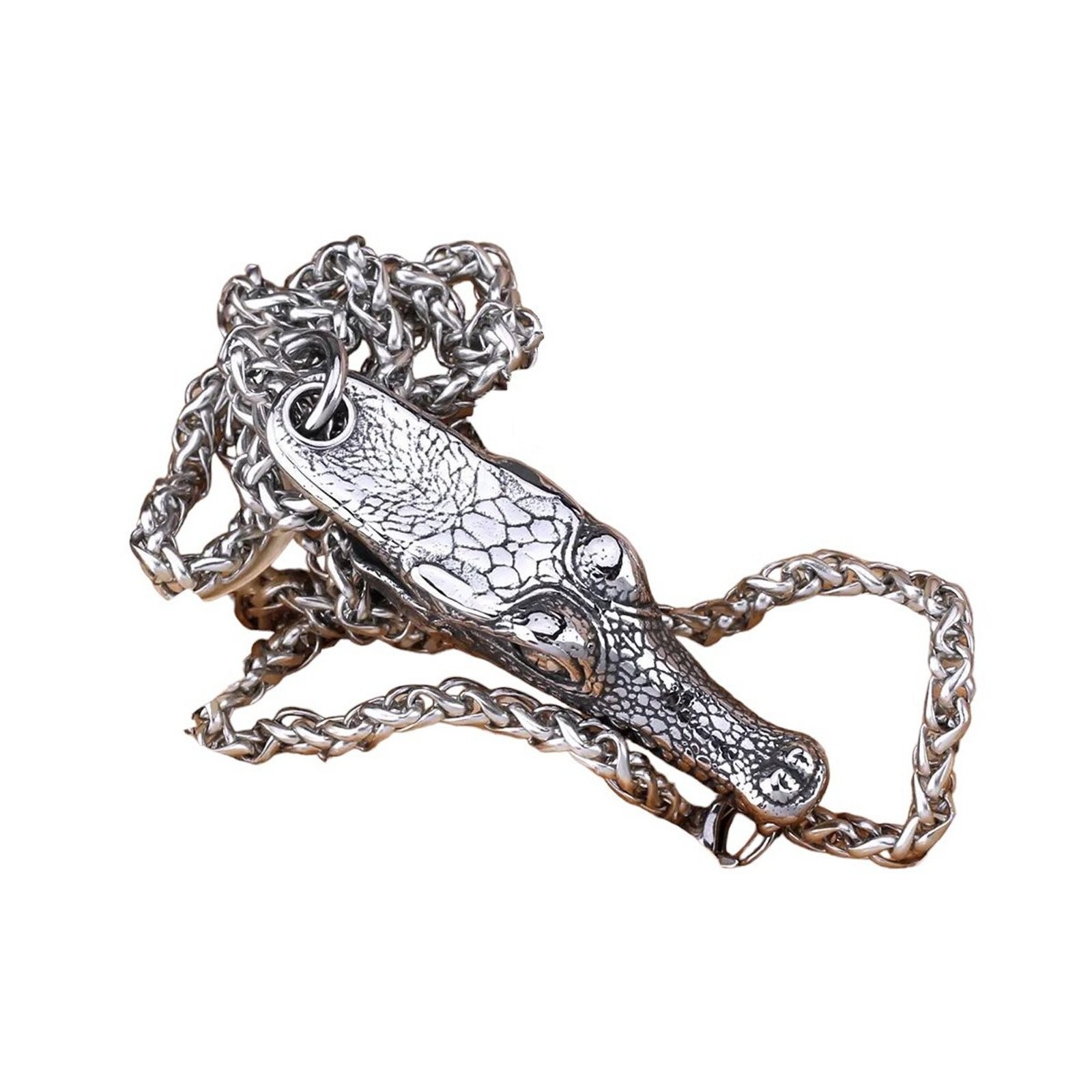 Gator Necklace Silver 316L Stainless Steel Crocodile Head Alligator Pendant