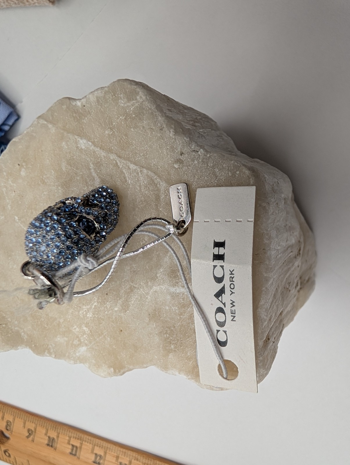COACH NWT Blue Pave Crystal Skull Charm Silver Tone Sparkly RARE READ